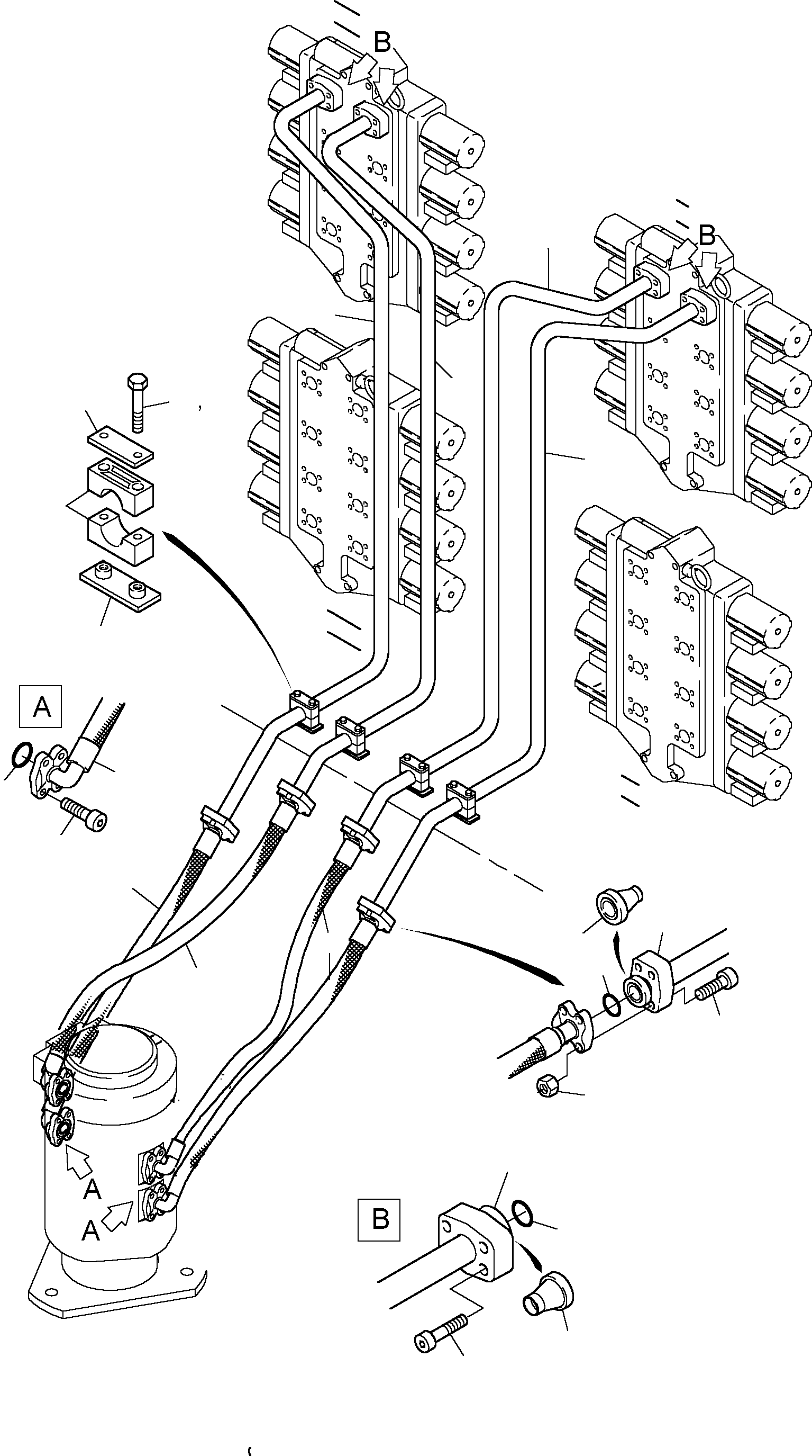 Komatsu parts book diagram for PC8000-6E S/N 12061: PIPES,- AND HOSES ASSY., CONTROL BLOCKS - ROTARY JOINT