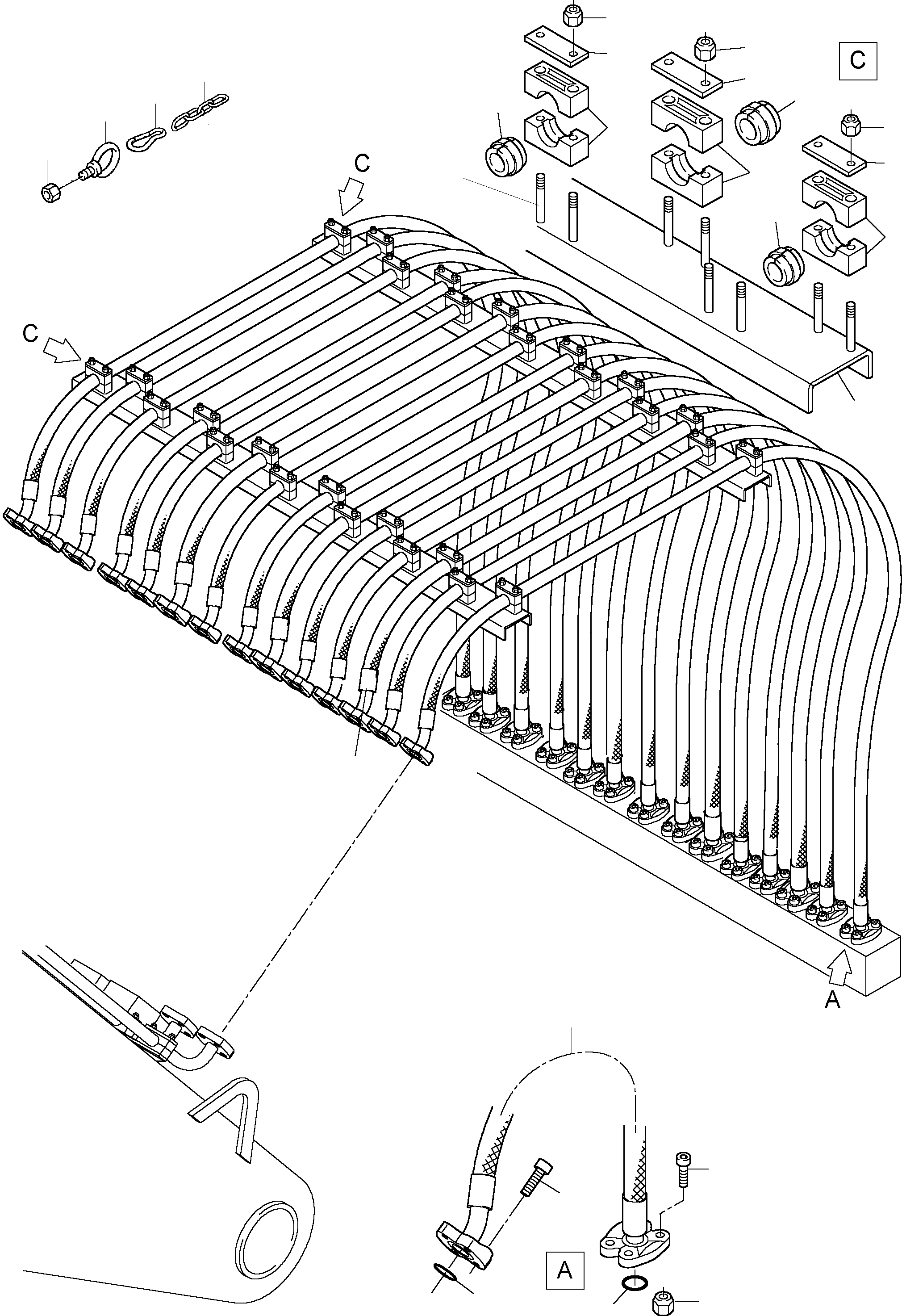 Komatsu parts book diagram for PC8000-6E S/N 12061: HOSES ASSY., DISTRIBUTION BLOCK - BOOM,KSE