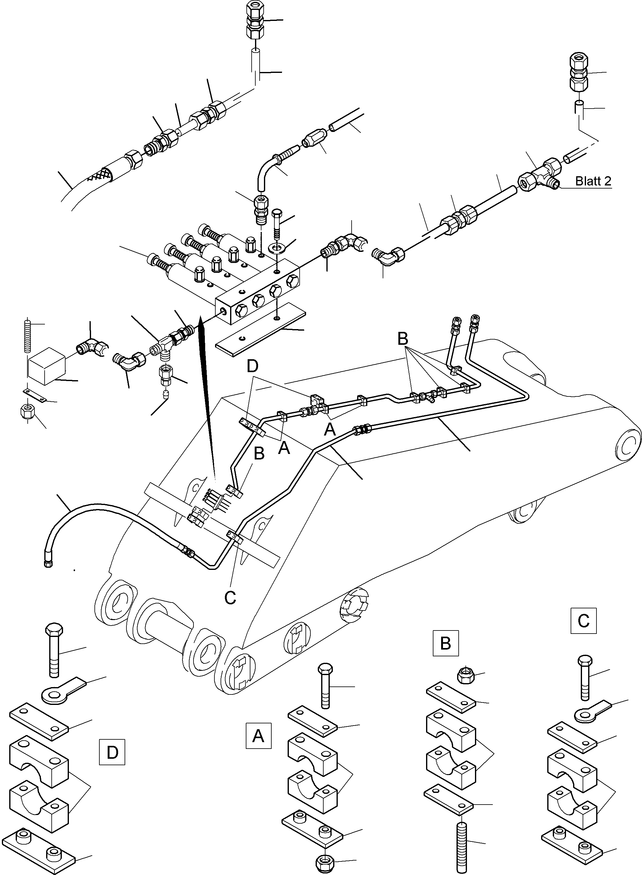 Komatsu parts book diagram for PC8000-6E S/N 12061: BOOM - CENTRAL LUBRICATION (BBE)