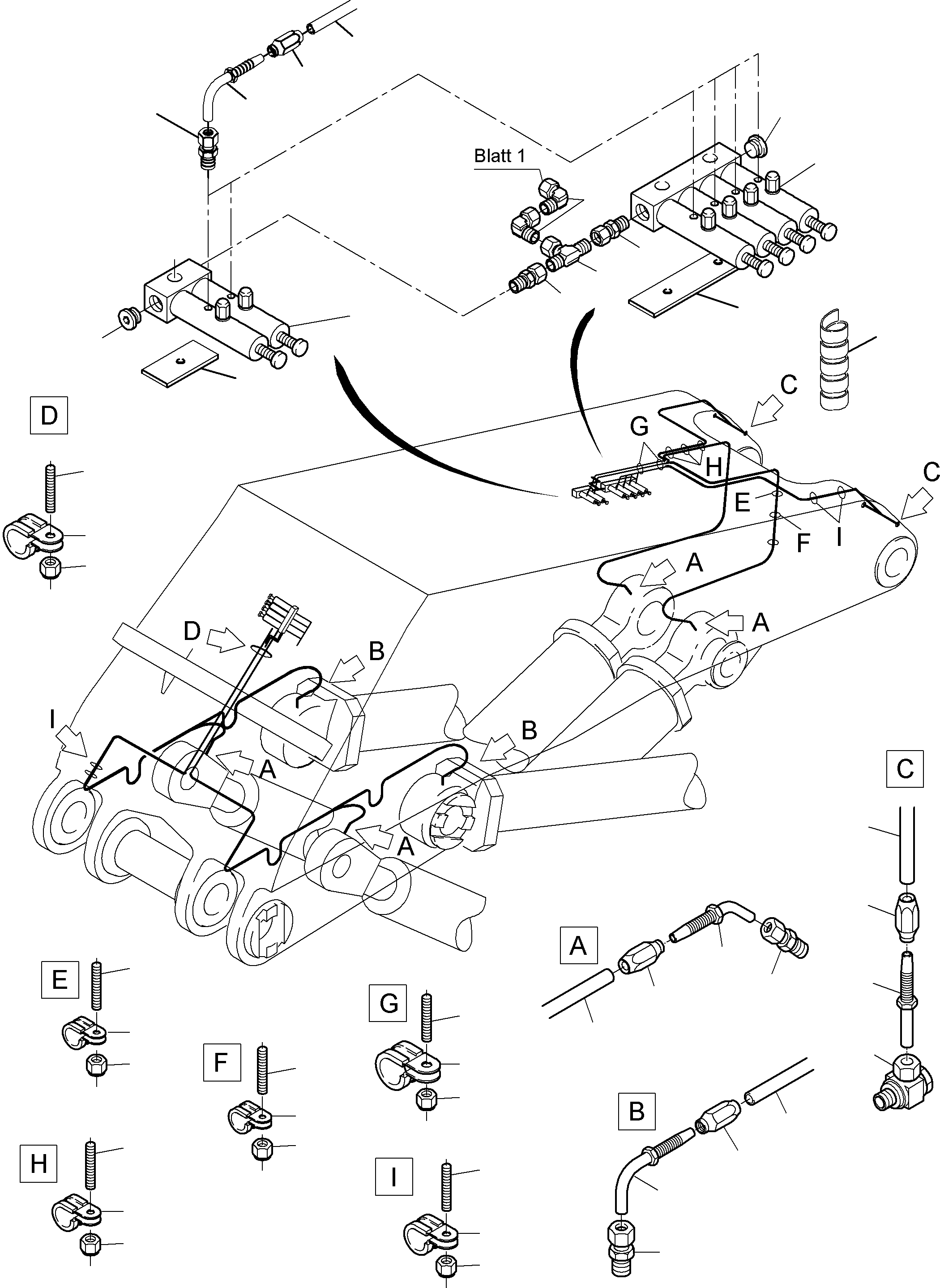 Komatsu parts book diagram for PC8000-6E S/N 12061: BOOM - CENTRAL LUBRICATION (BBE)