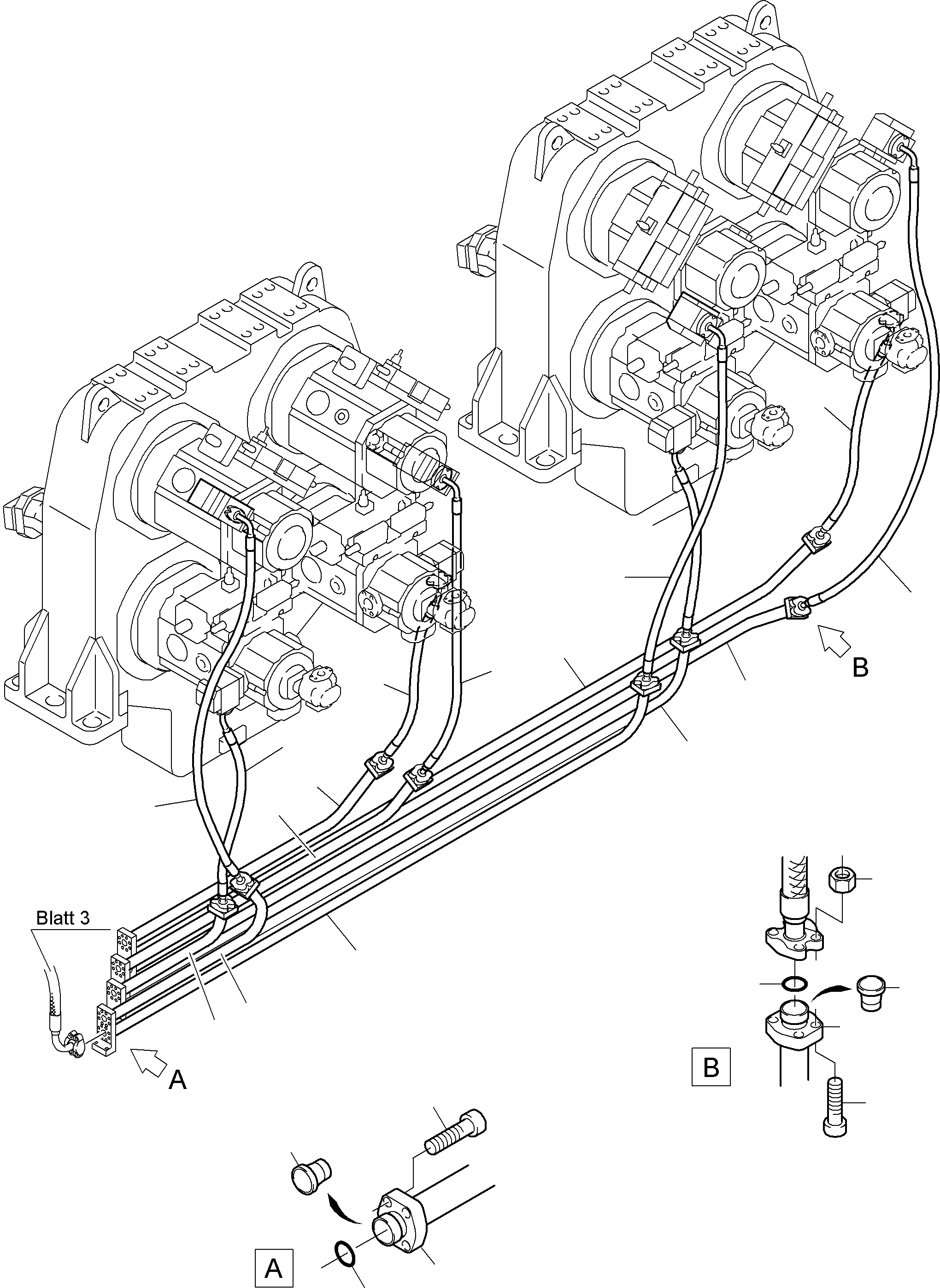 Komatsu parts book diagram for PC8000-6E S/N 12061: PRESSURE LINES, MAIN PUMPS - H.P. FILTER
