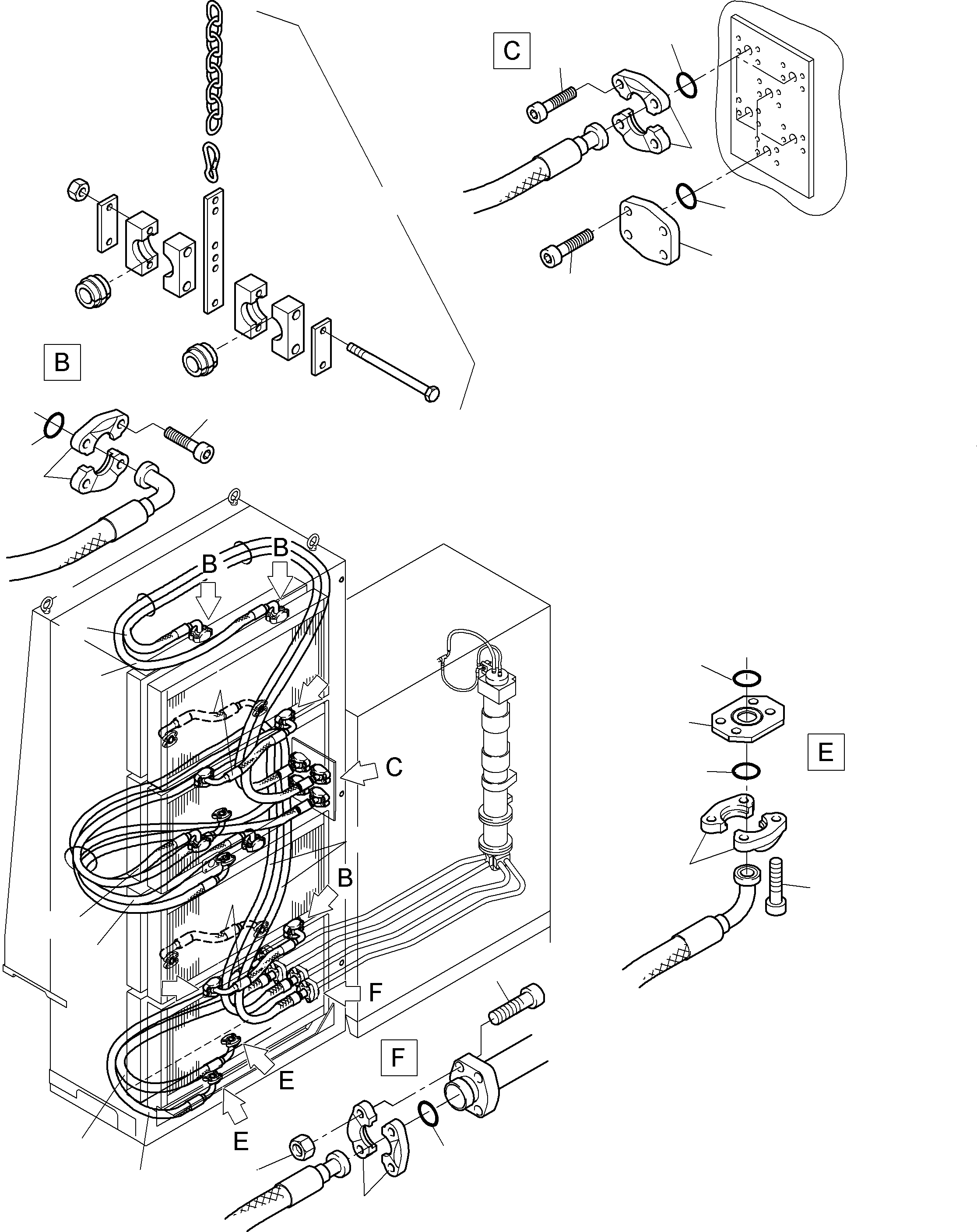 Komatsu parts book diagram for PC8000-6E S/N 12061: OIL COOLER - HOSES ASSY.