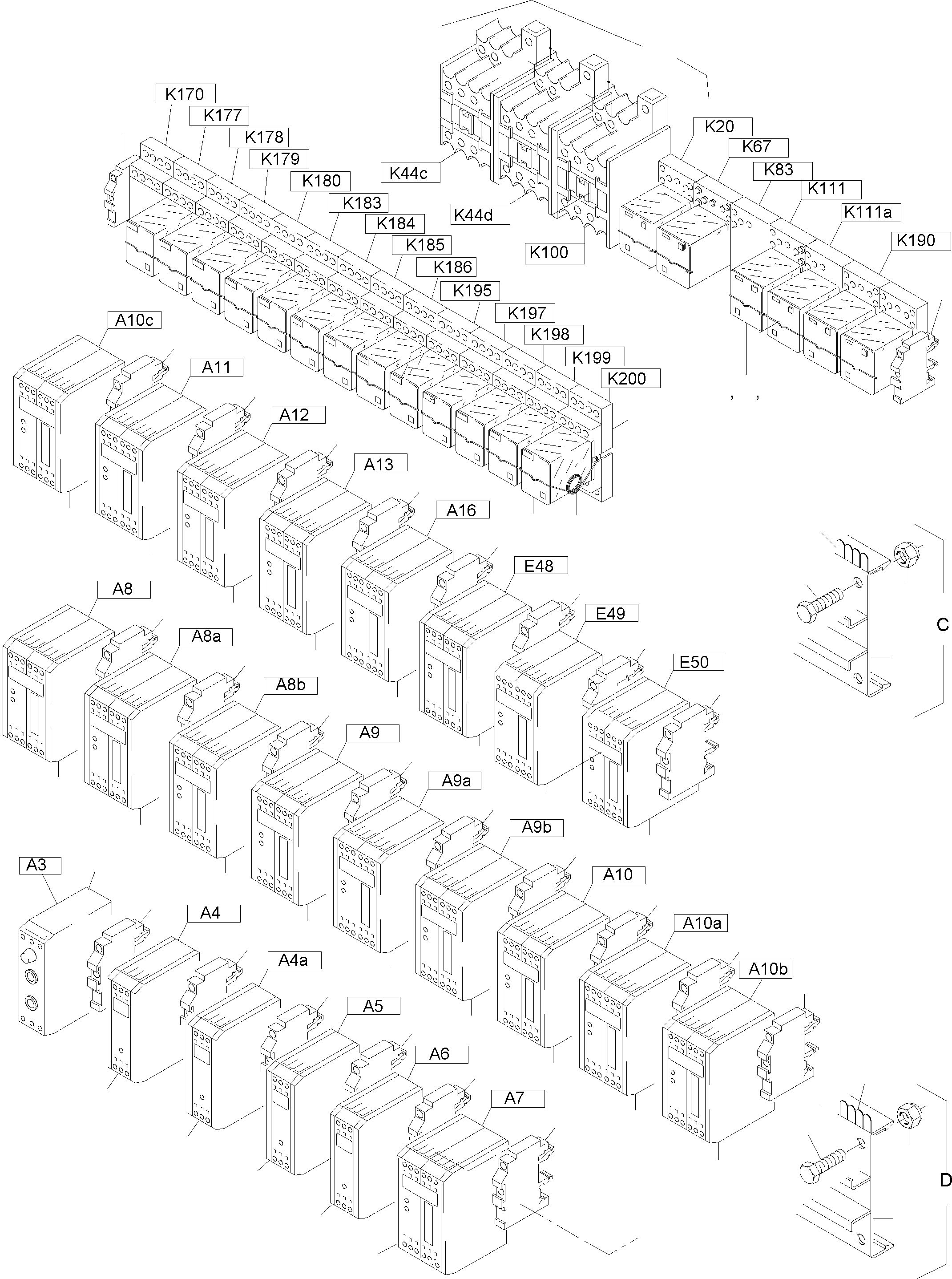 Komatsu parts book diagram for PC8000-6E S/N 12061: MAIN SWITCH BOX IN CAB SUPPORT