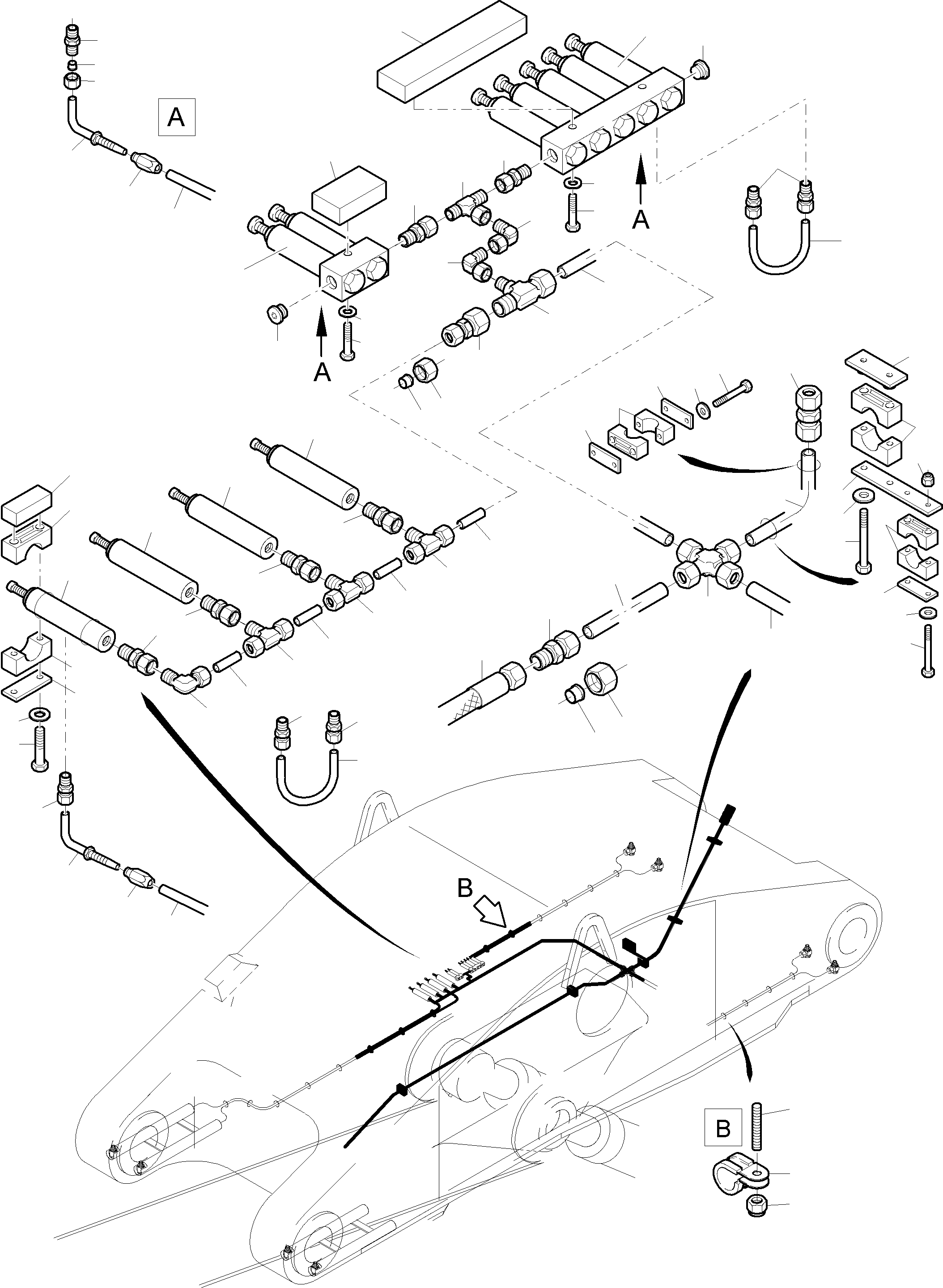 Komatsu parts book diagram for PC8000-6E S/N 12061: STICK 5.75 M - CENTRAL LUBRICATION