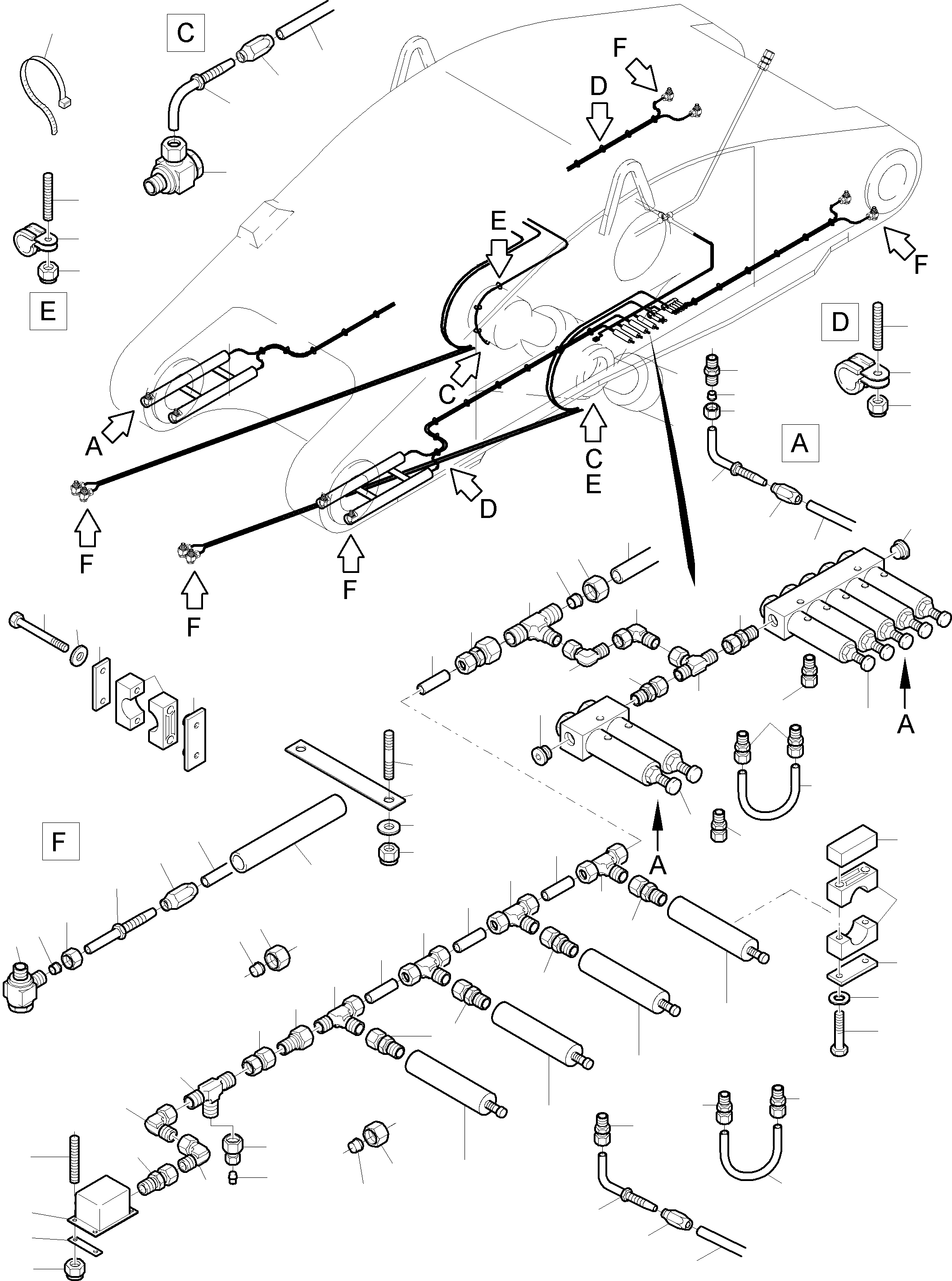 Komatsu parts book diagram for PC8000-6E S/N 12061: STICK 5.75 M - CENTRAL LUBRICATION