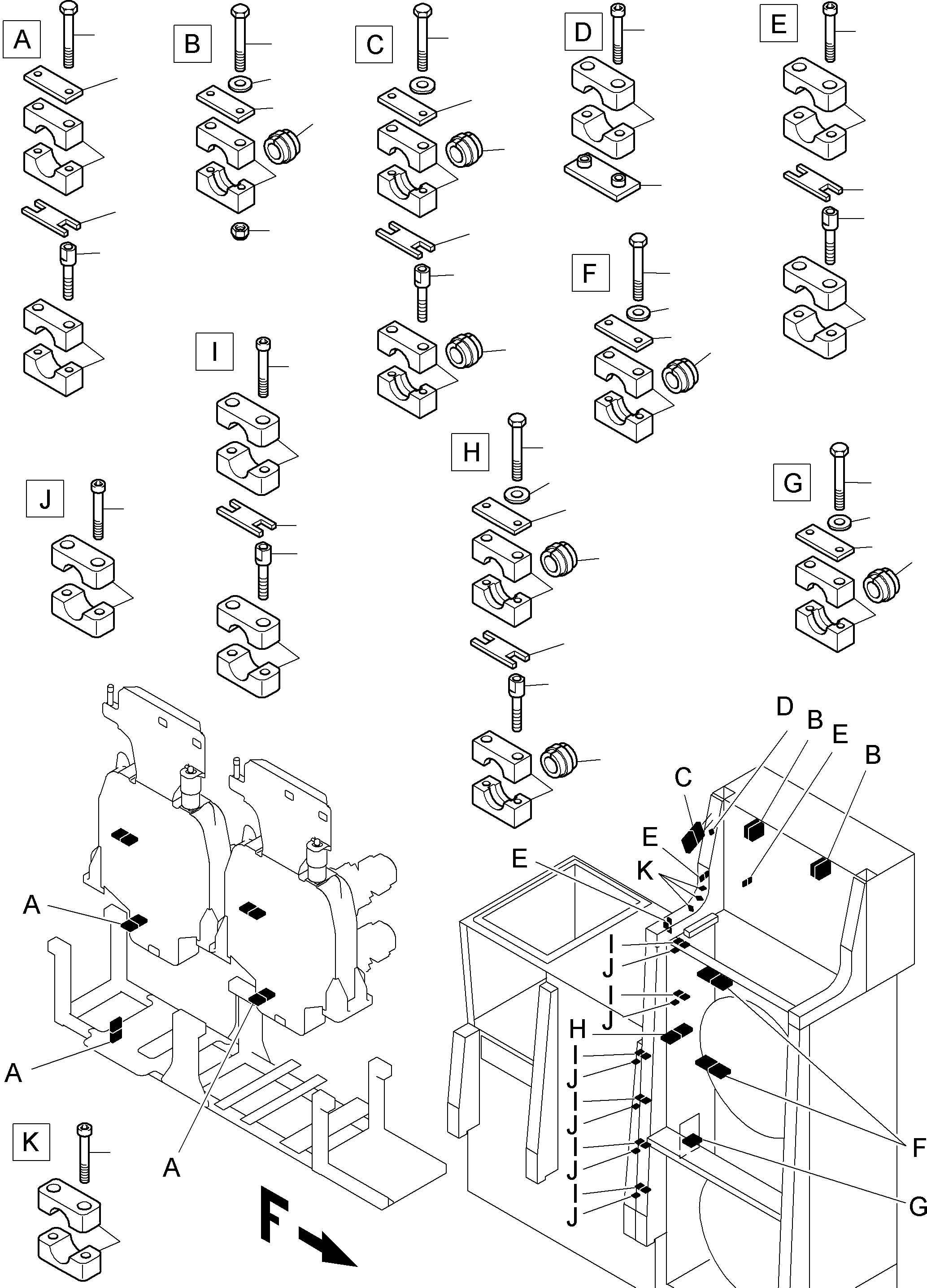 Komatsu parts book diagram for PC8000-6E S/N 12061: AUX. OIL COOLER ARR.