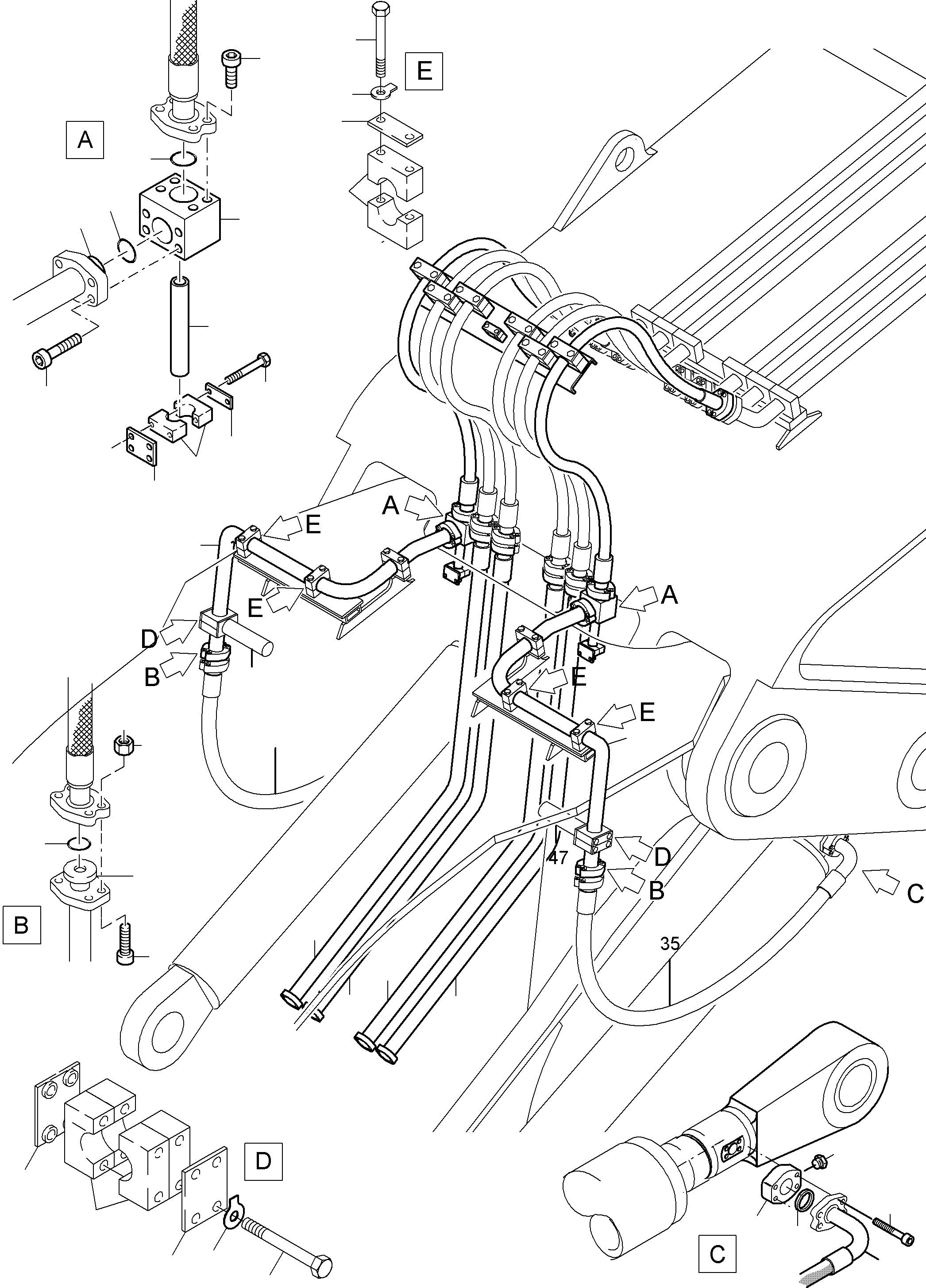 Komatsu parts book diagram for PC8000-6 S/N 12082: STICK 5,75M