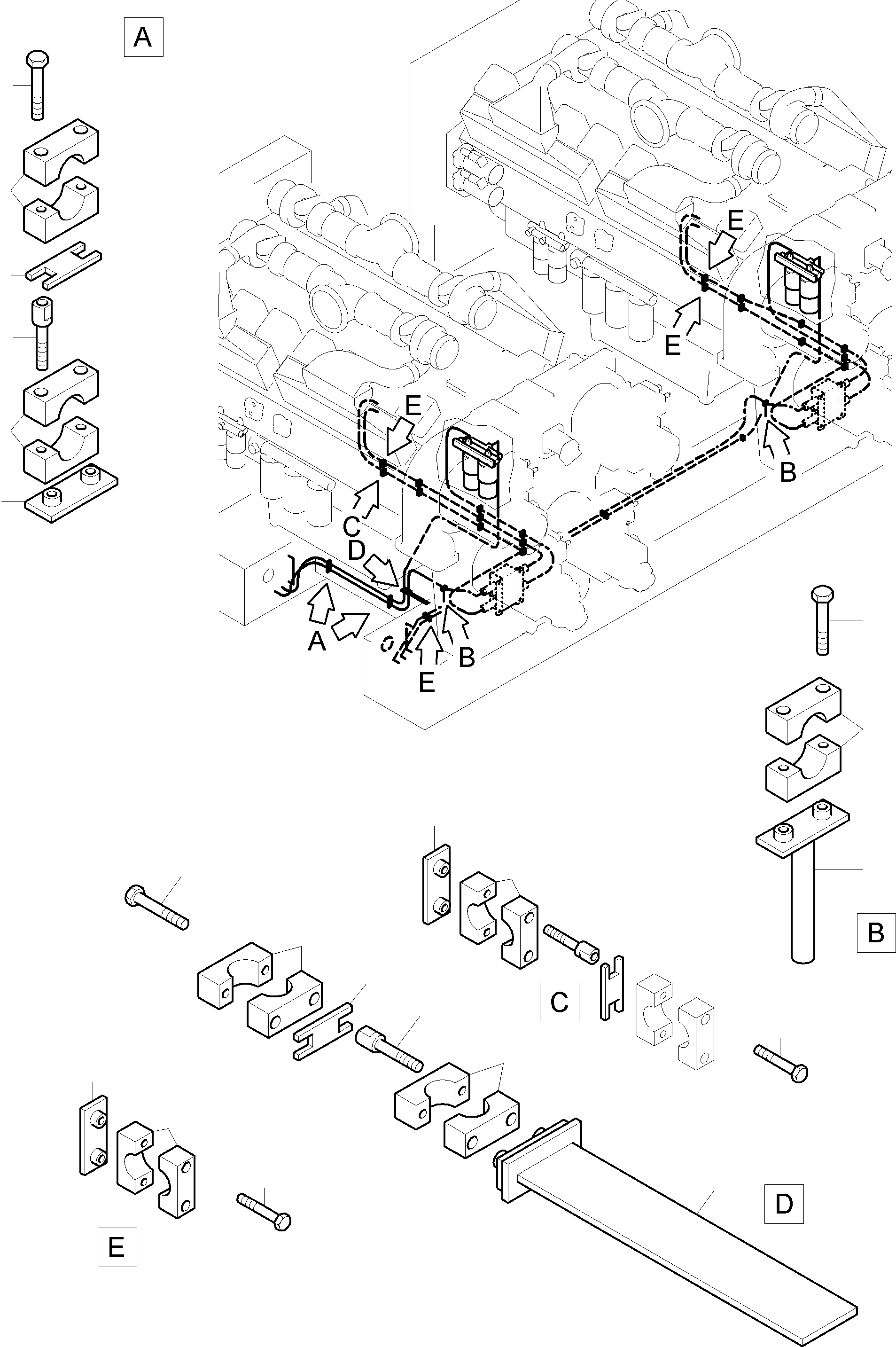 Komatsu parts book diagram for PC8000-6 S/N 12082: LINES FOR FEED PUMP - ENGINE OIL