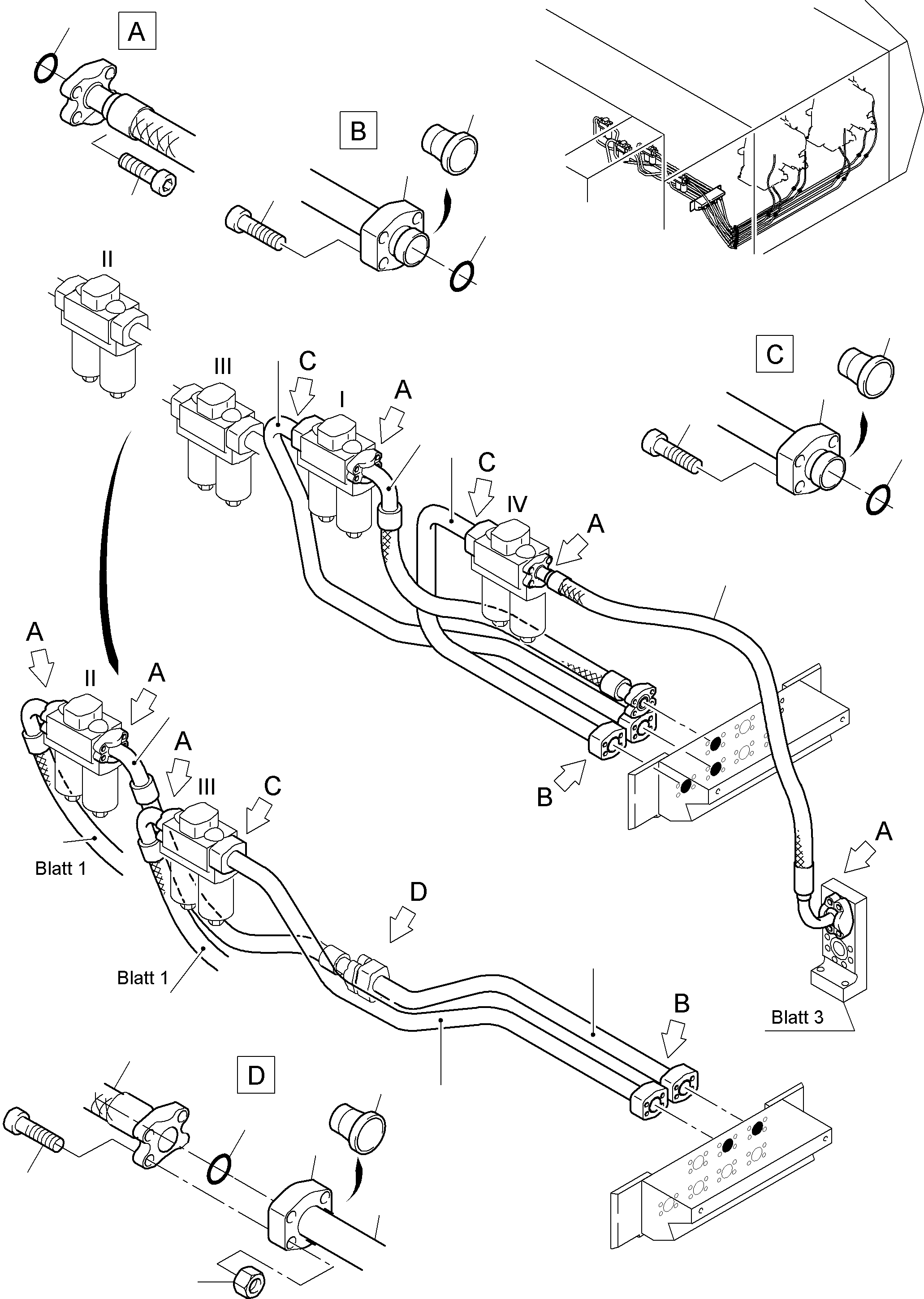 Komatsu parts book diagram for PC8000-6 S/N 12082: PRESSURE LINES, MAIN PUMPS - H.P. FILTER