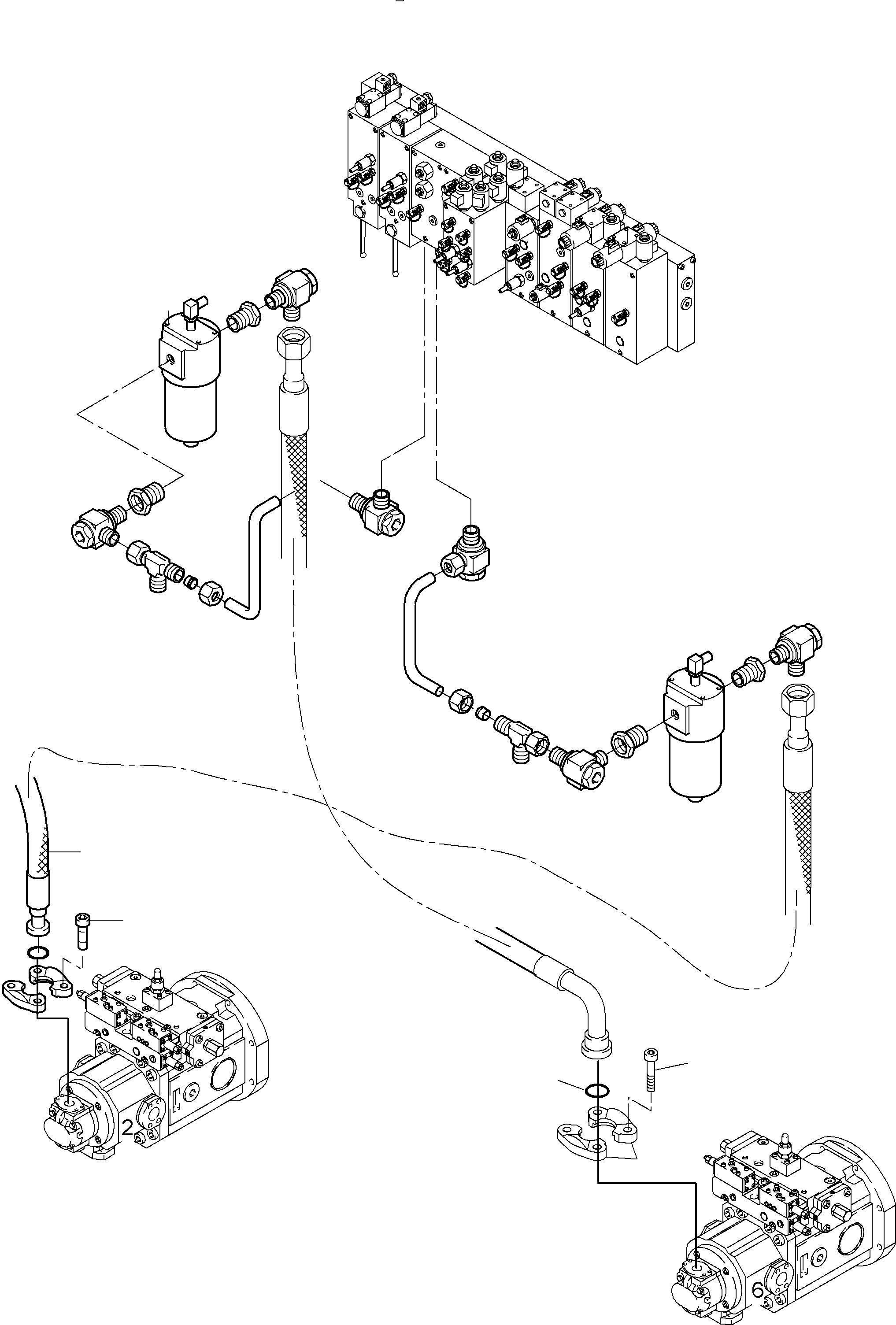 Komatsu parts book diagram for PC8000-6 S/N 12082: PRESSURE LINES - PILOTOIL PUMP