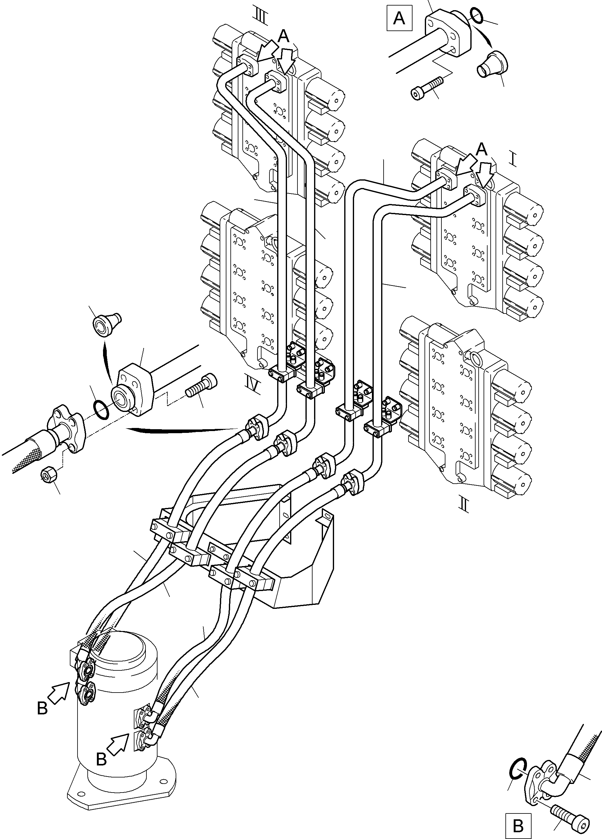 Komatsu parts book diagram for PC8000-6 S/N 12082: PIPES,- AND HOSES ASSY., CONTROL BLOCKS - ROTARY JOINT