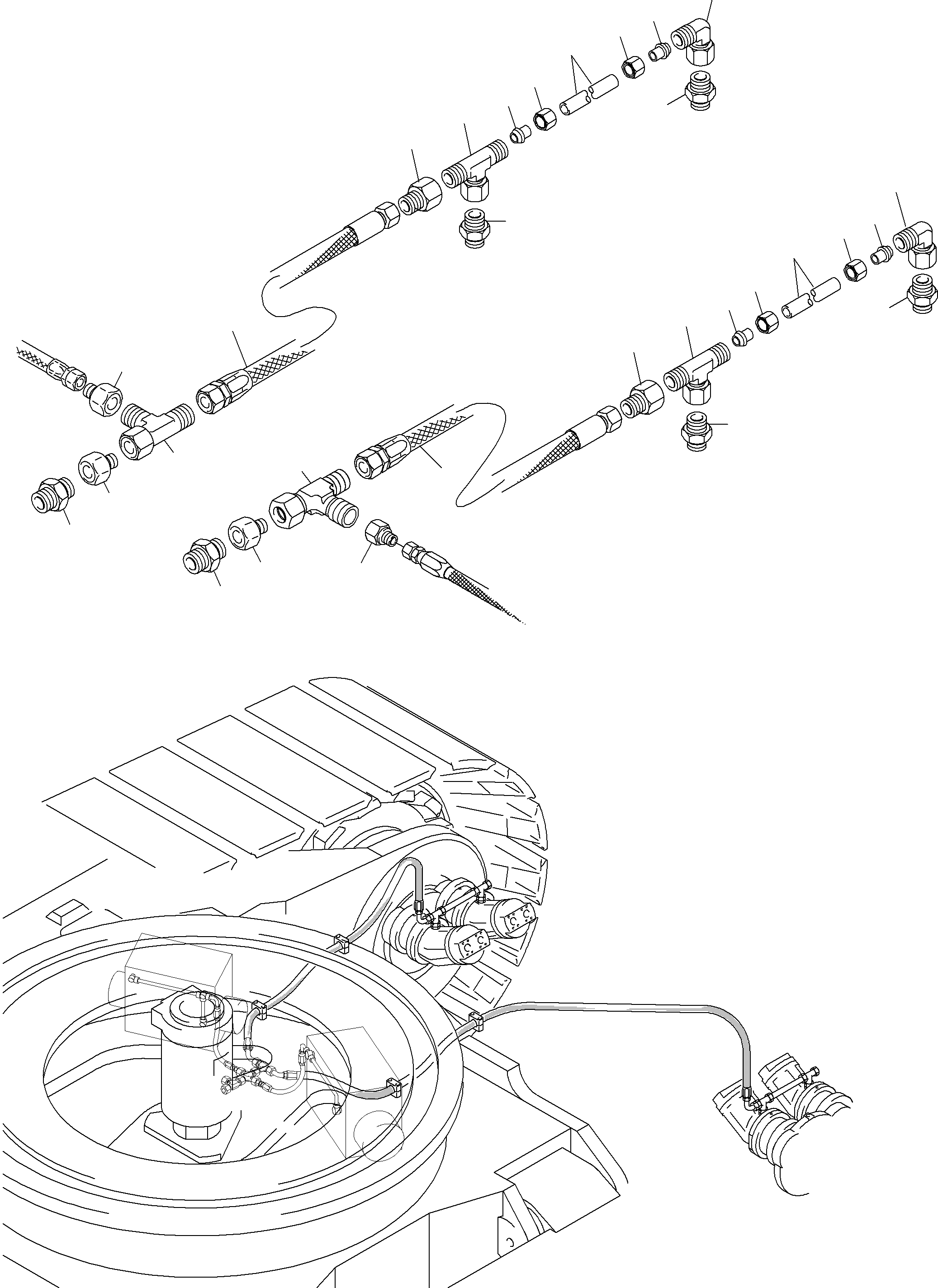 Komatsu parts book diagram for PC8000-6 S/N 12082: DRIVE MOTOR - LEAKAGE LINES