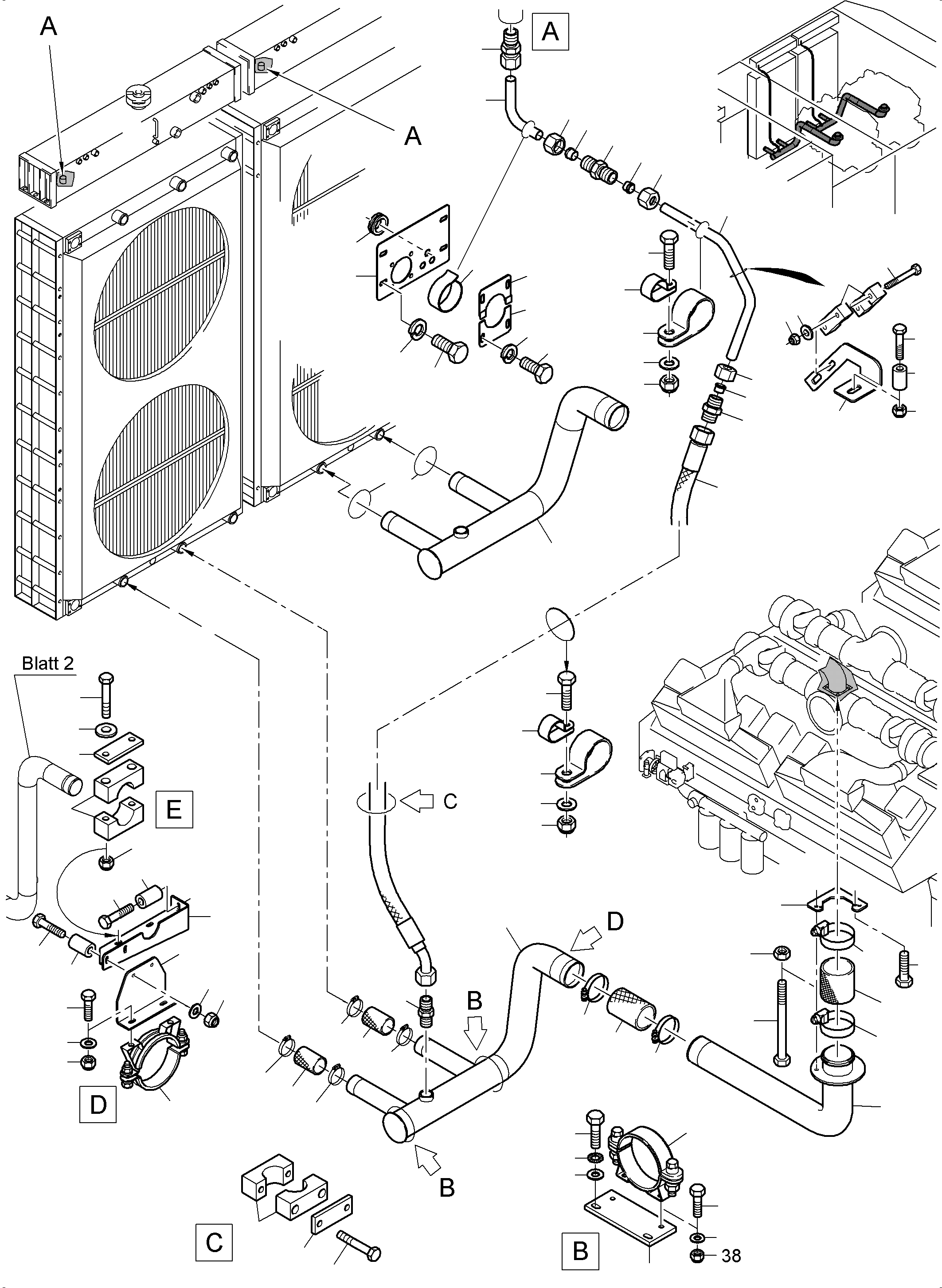 Komatsu parts book diagram for PC8000-6 S/N 12082: COOLANT LINES, FRONT AND REAR