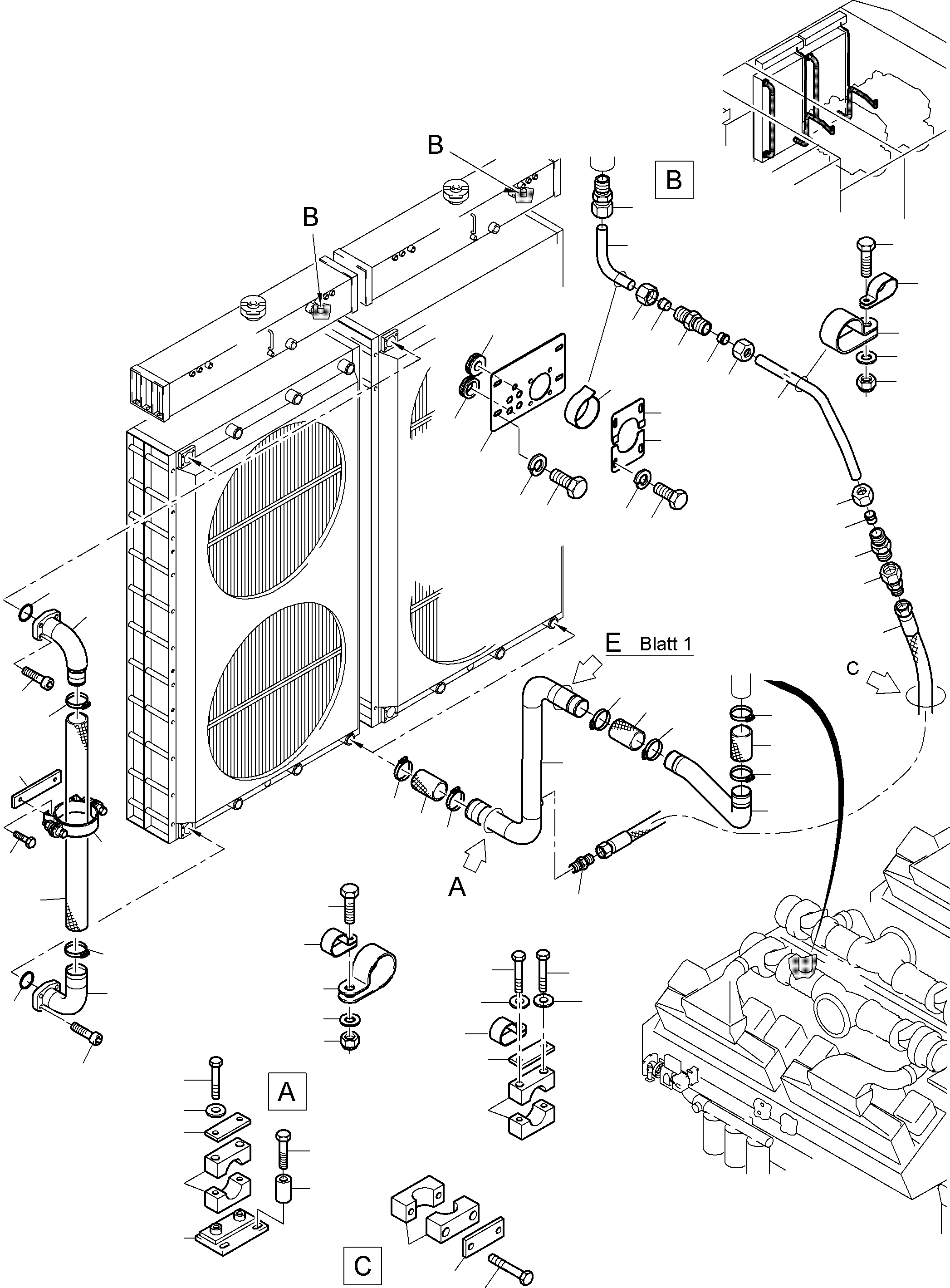 Komatsu parts book diagram for PC8000-6 S/N 12082: COOLANT LINES, FRONT AND REAR
