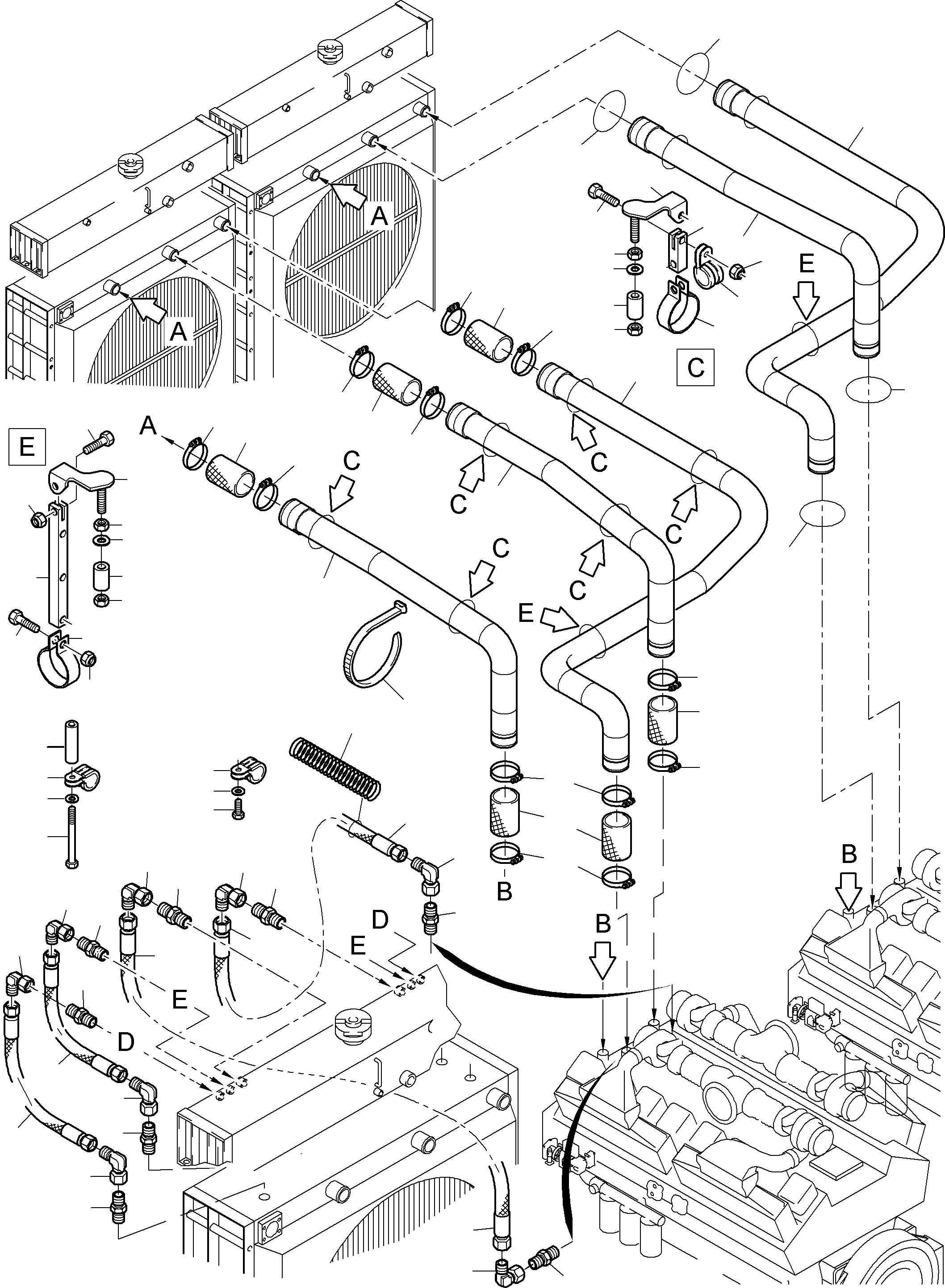 Komatsu parts book diagram for PC8000-6 S/N 12082: COOLANT LINES, FRONT AND REAR