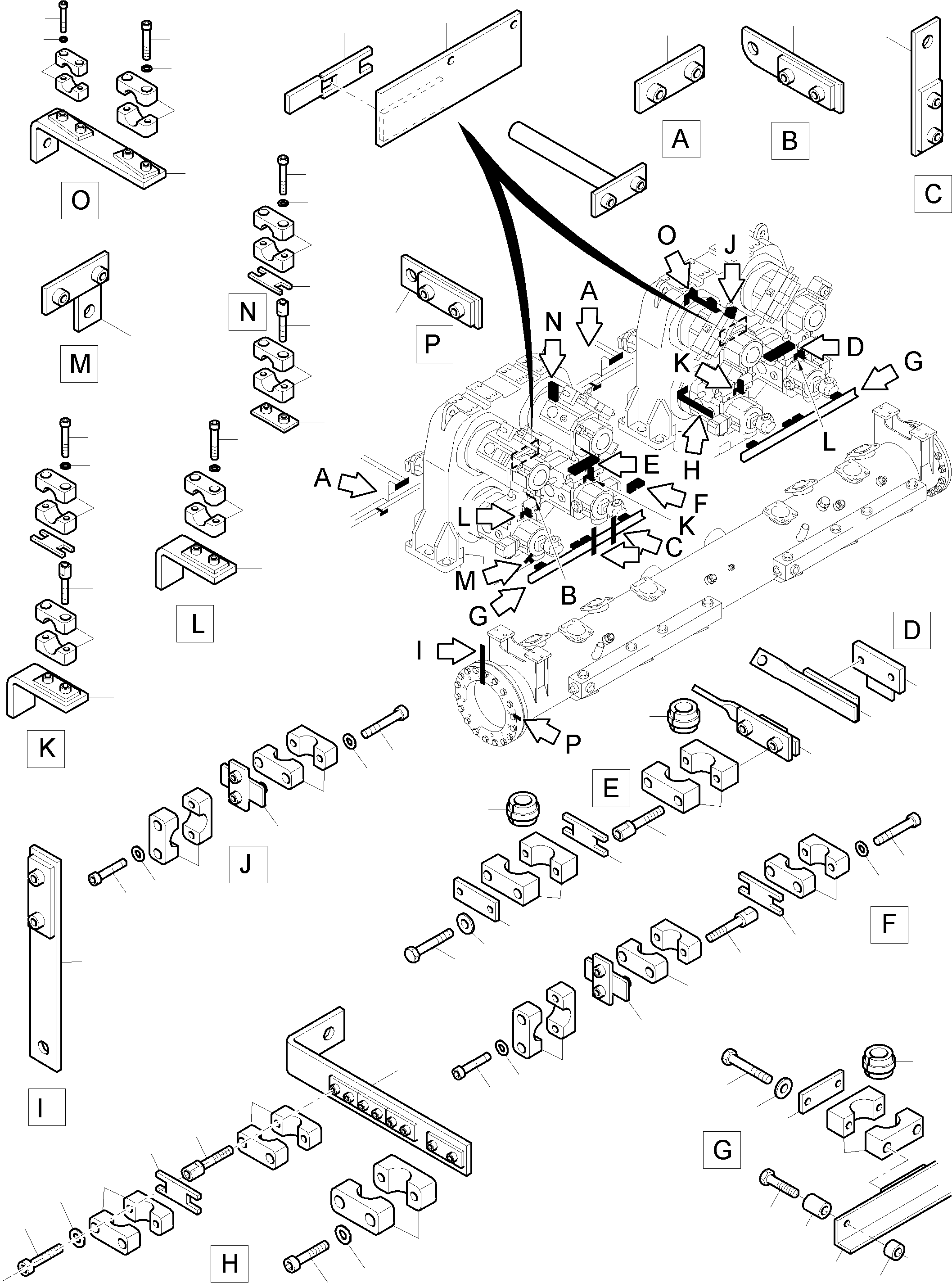 Komatsu parts book diagram for PC8000-6E S/N 12085: HOSE MOUNTING PARTS PVG