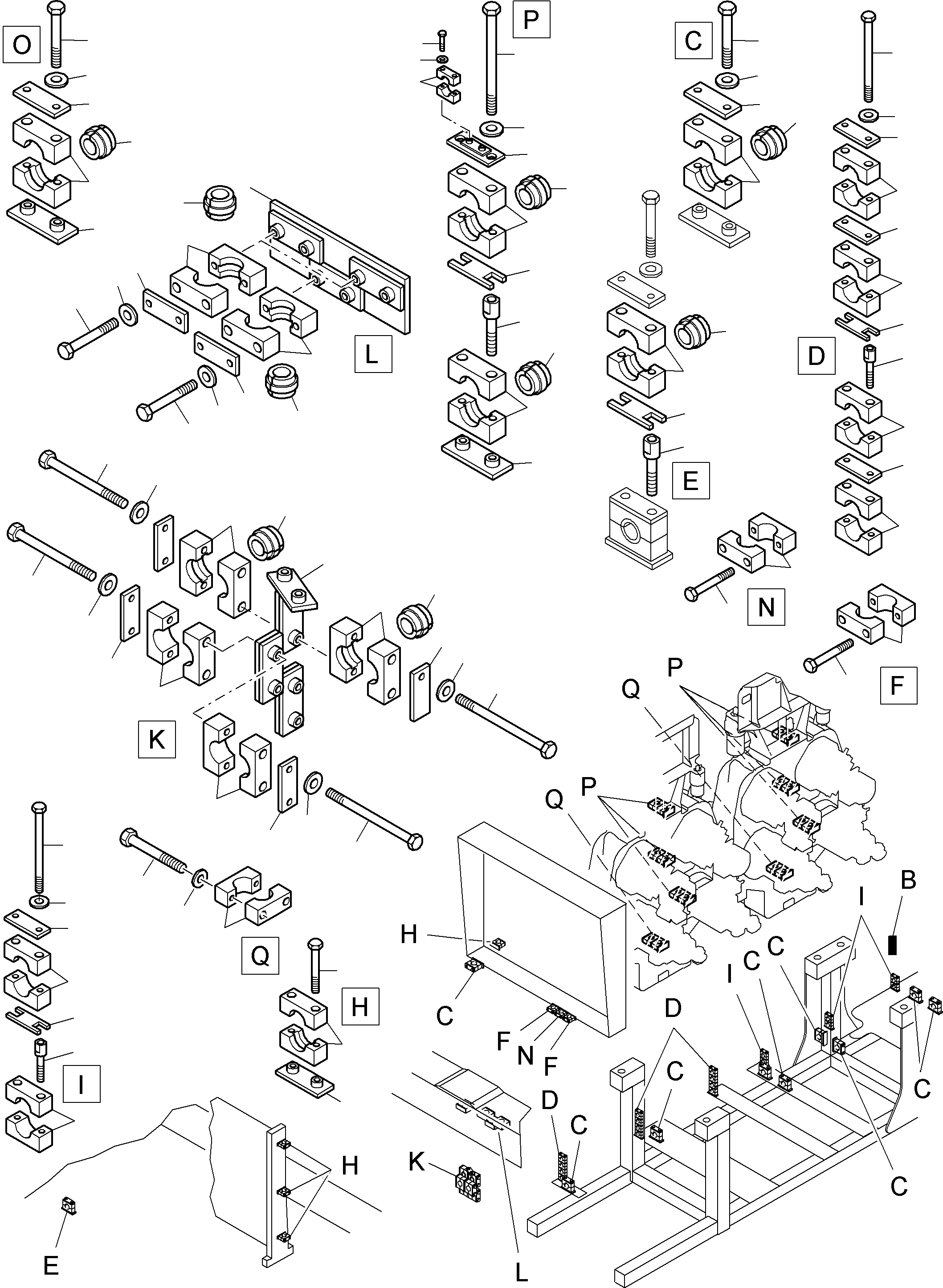 Komatsu parts book diagram for PC8000-6E S/N 12085: HOSE MOUNTING PARTS PIPING PLAN E