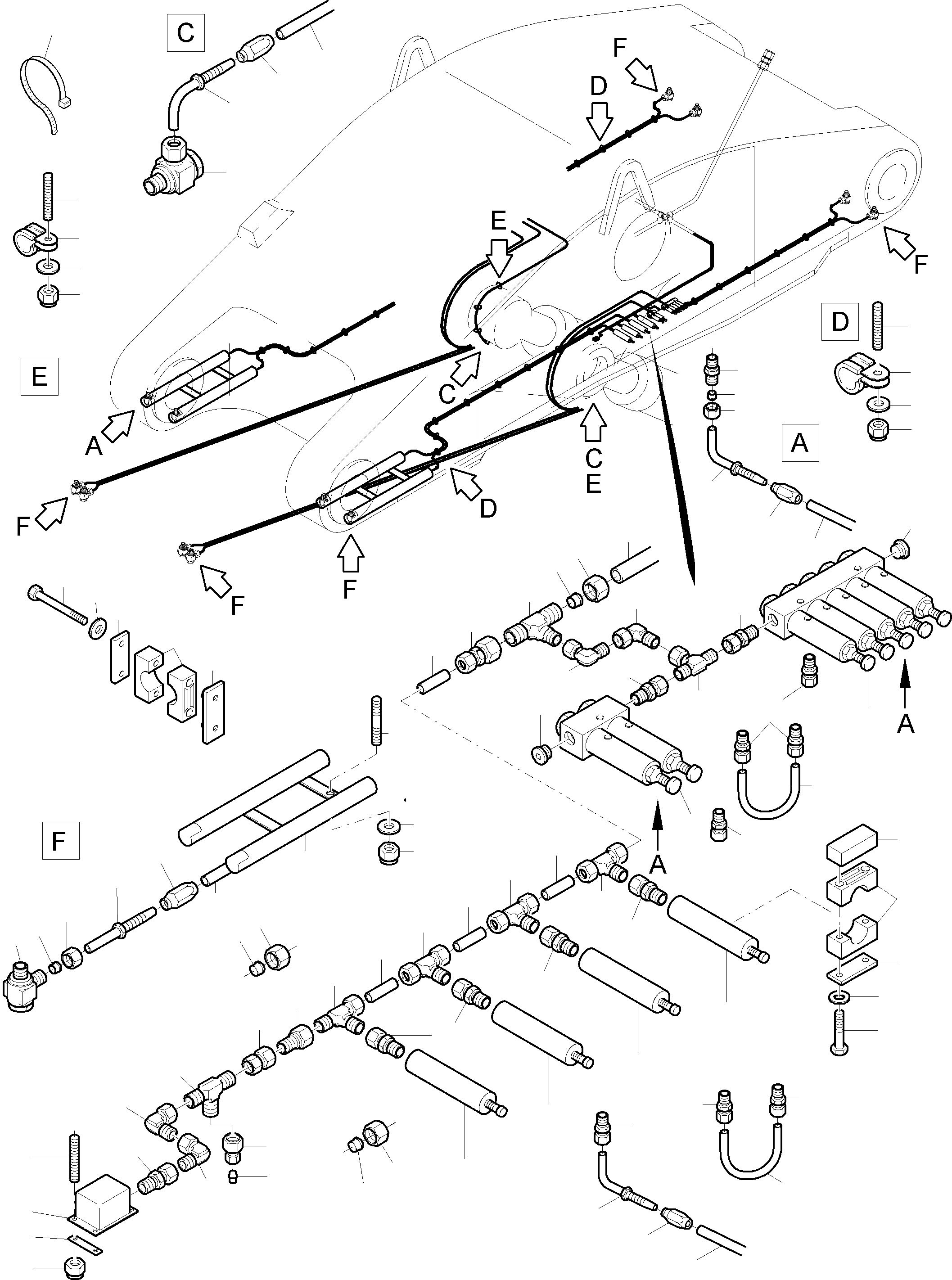 Komatsu parts book diagram for PC8000-6E S/N 12087: STICK 5.75 M - CENTRAL LUBRICATION