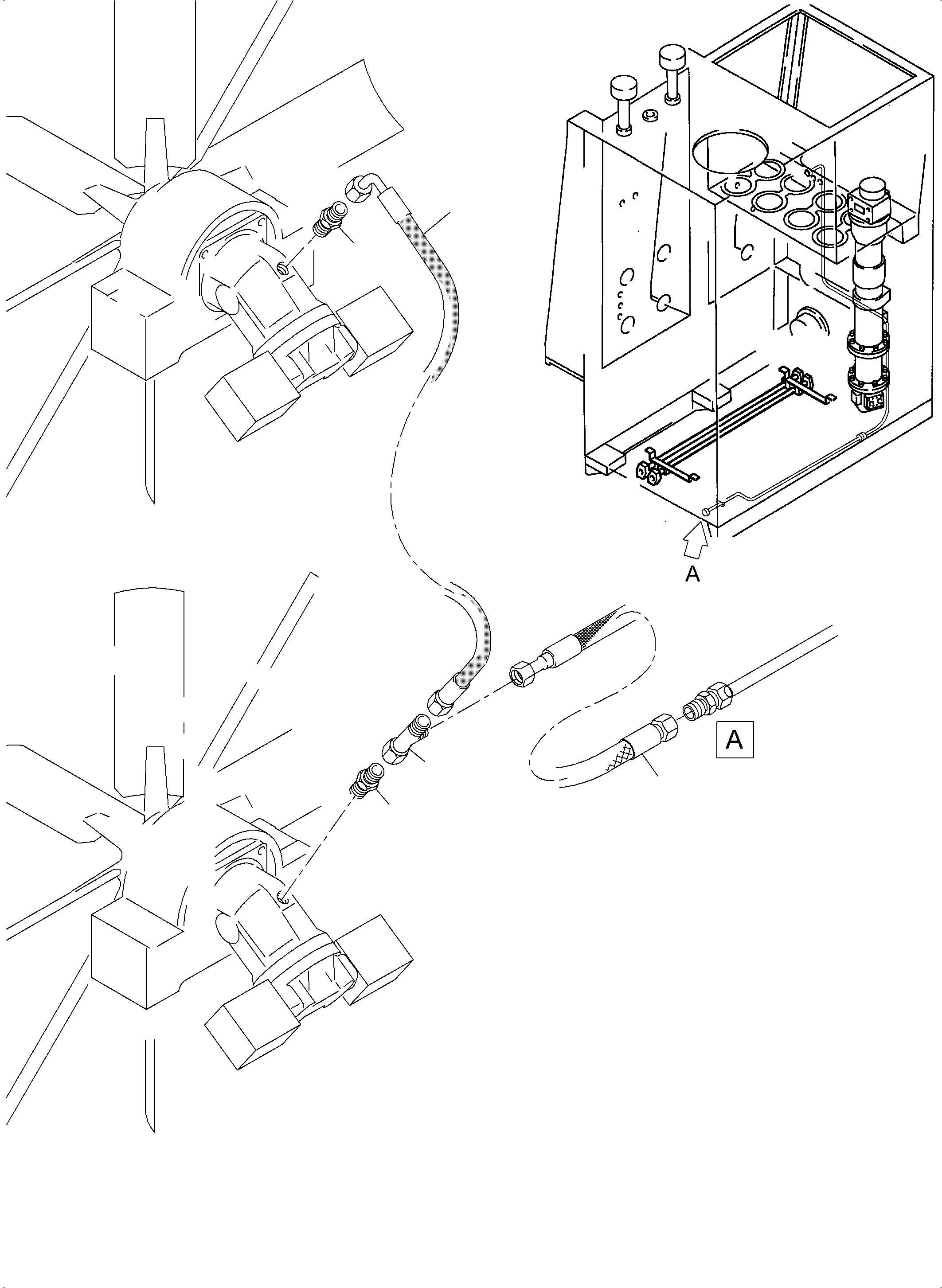 Komatsu parts book diagram for PC8000-6E S/N 12087: RETURN LINES - FAN MOTORS -OIL COOLER