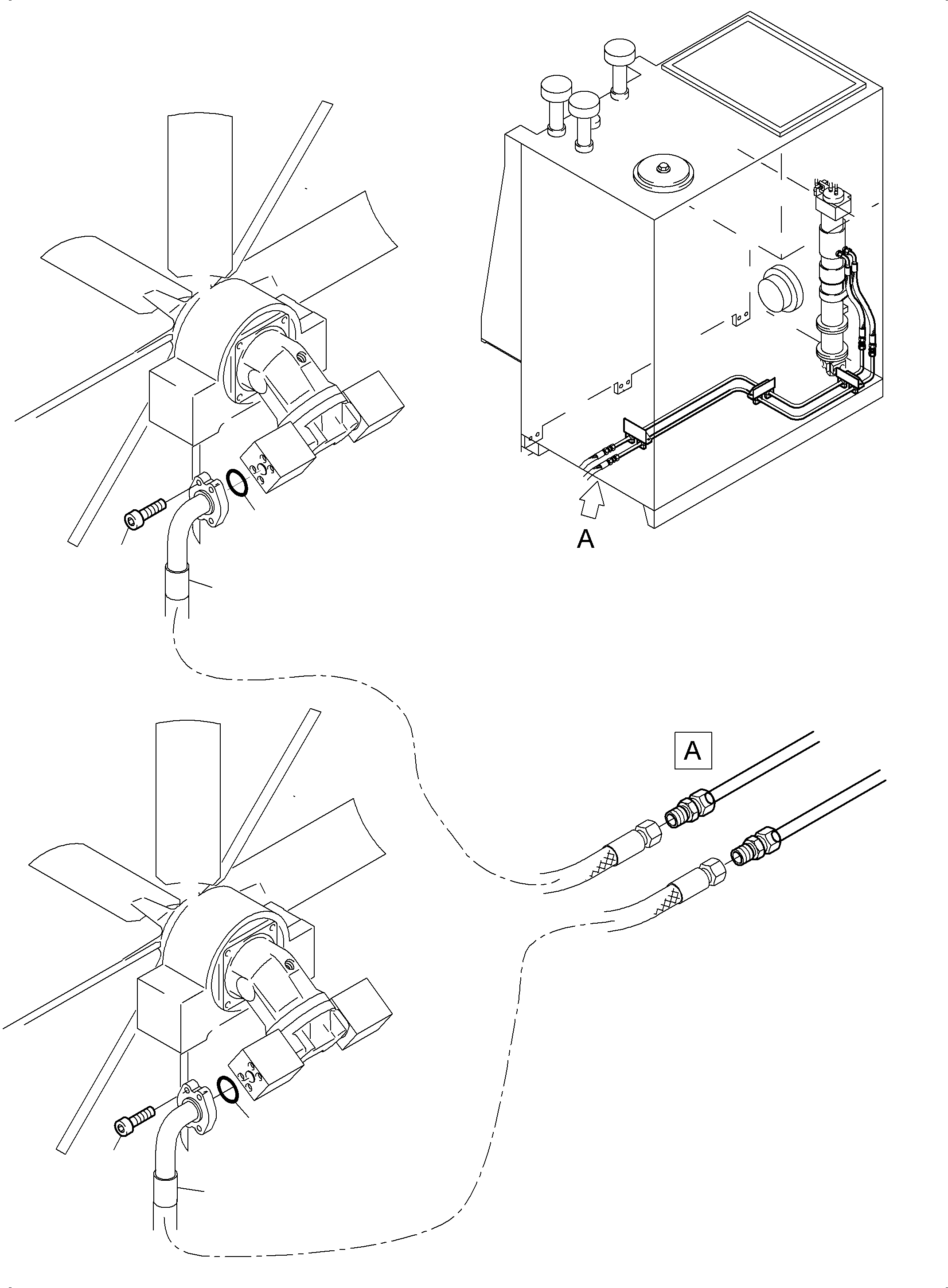 Komatsu parts book diagram for PC8000-6E S/N 12087: RETURN LINES - FAN MOTORS -OIL COOLER
