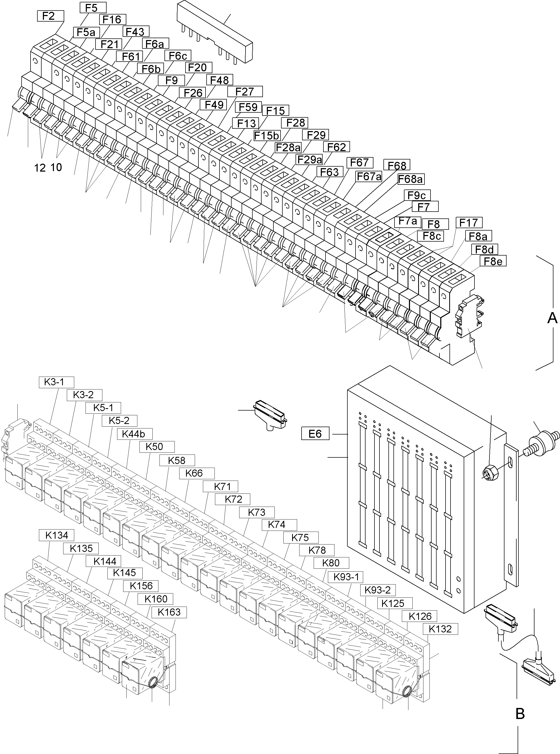 Komatsu parts book diagram for PC8000-6E S/N 12087: MAIN SWITCH BOX IN CAB SUPPORT