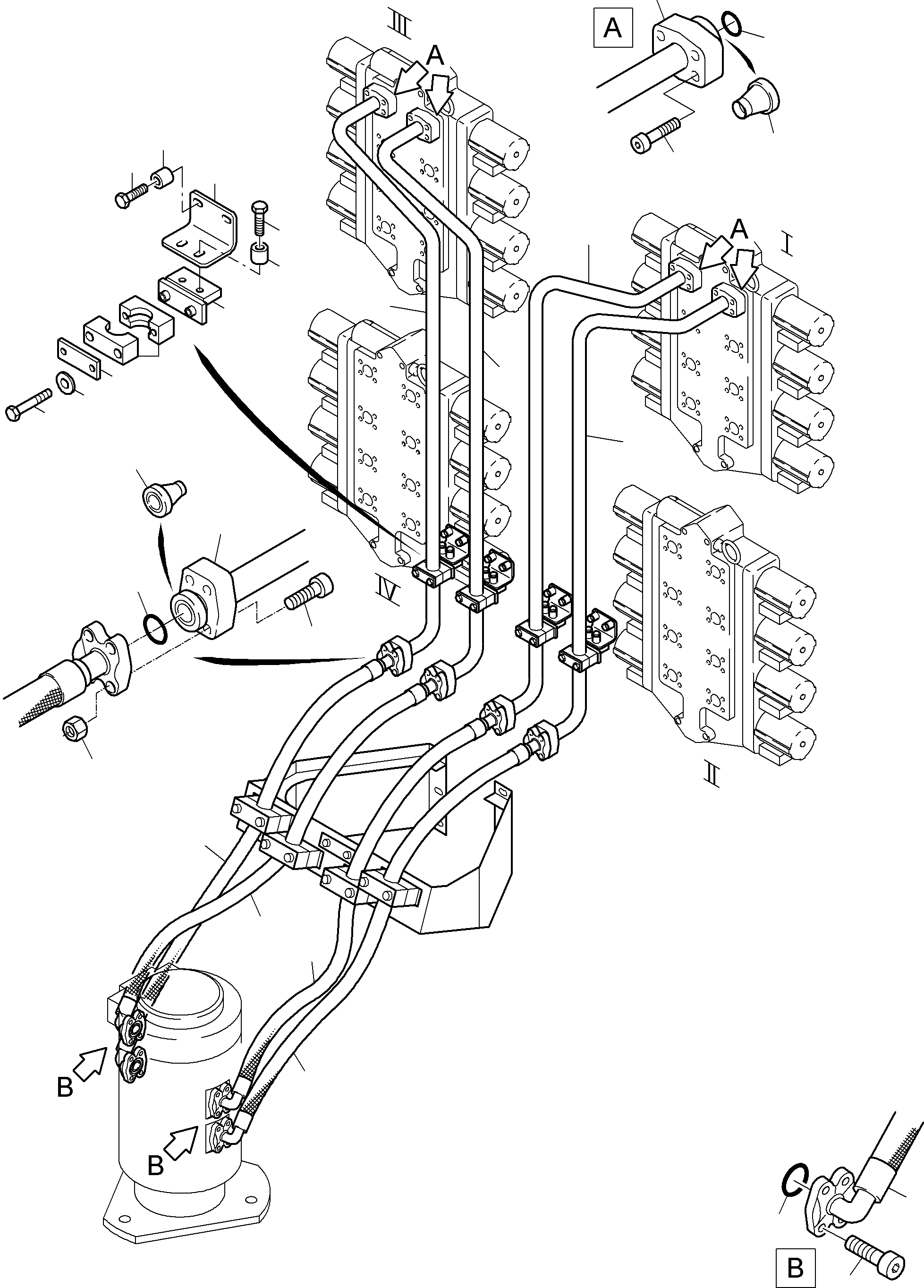 Komatsu parts book diagram for PC8000-6E S/N 12087: PIPES,- AND HOSES ASSY., CONTROL BLOCKS - ROTARY JOINT