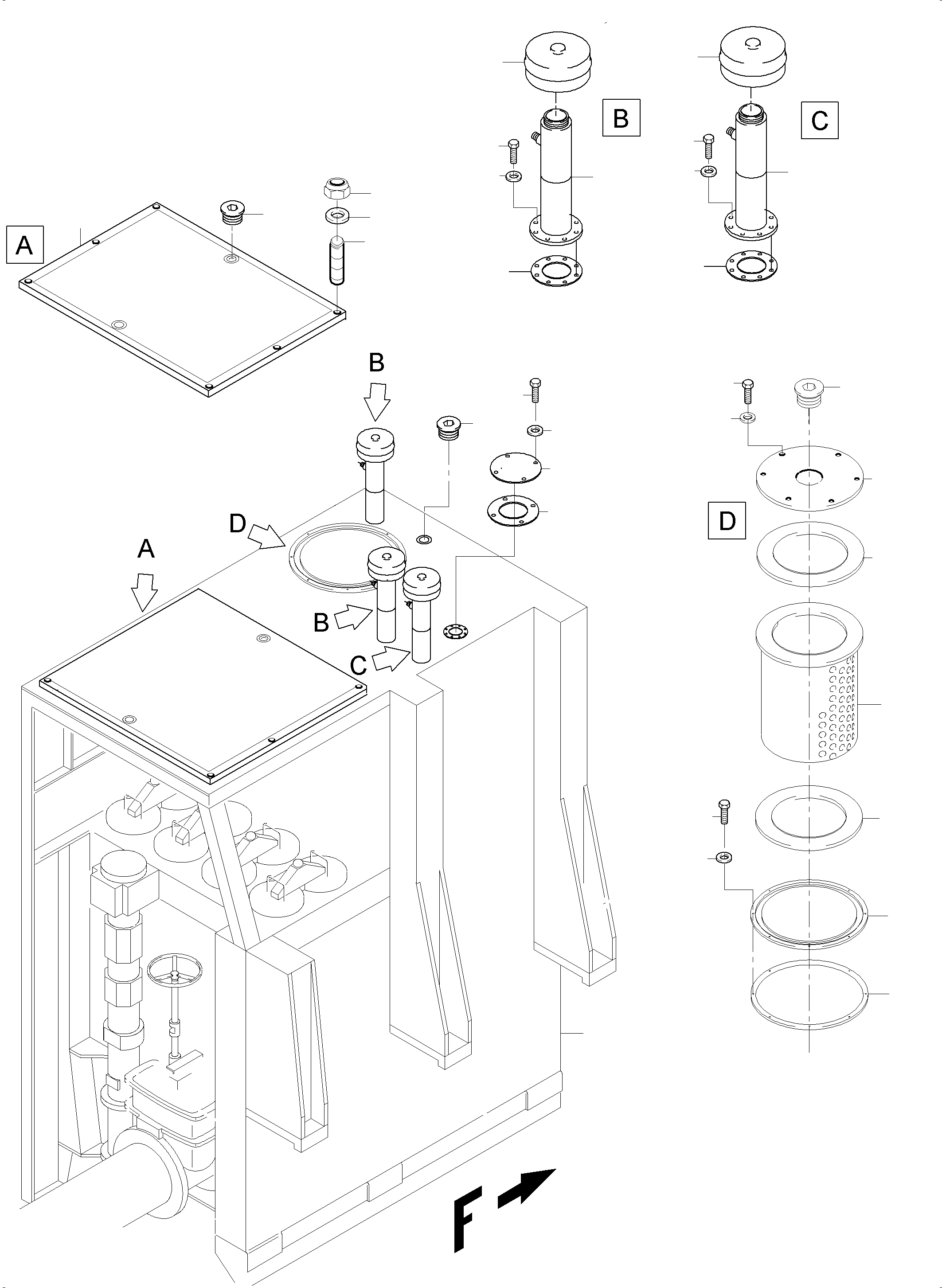 Komatsu parts book diagram for PC8000-11 S/N 12117: MAIN OIL TANK-FILTER