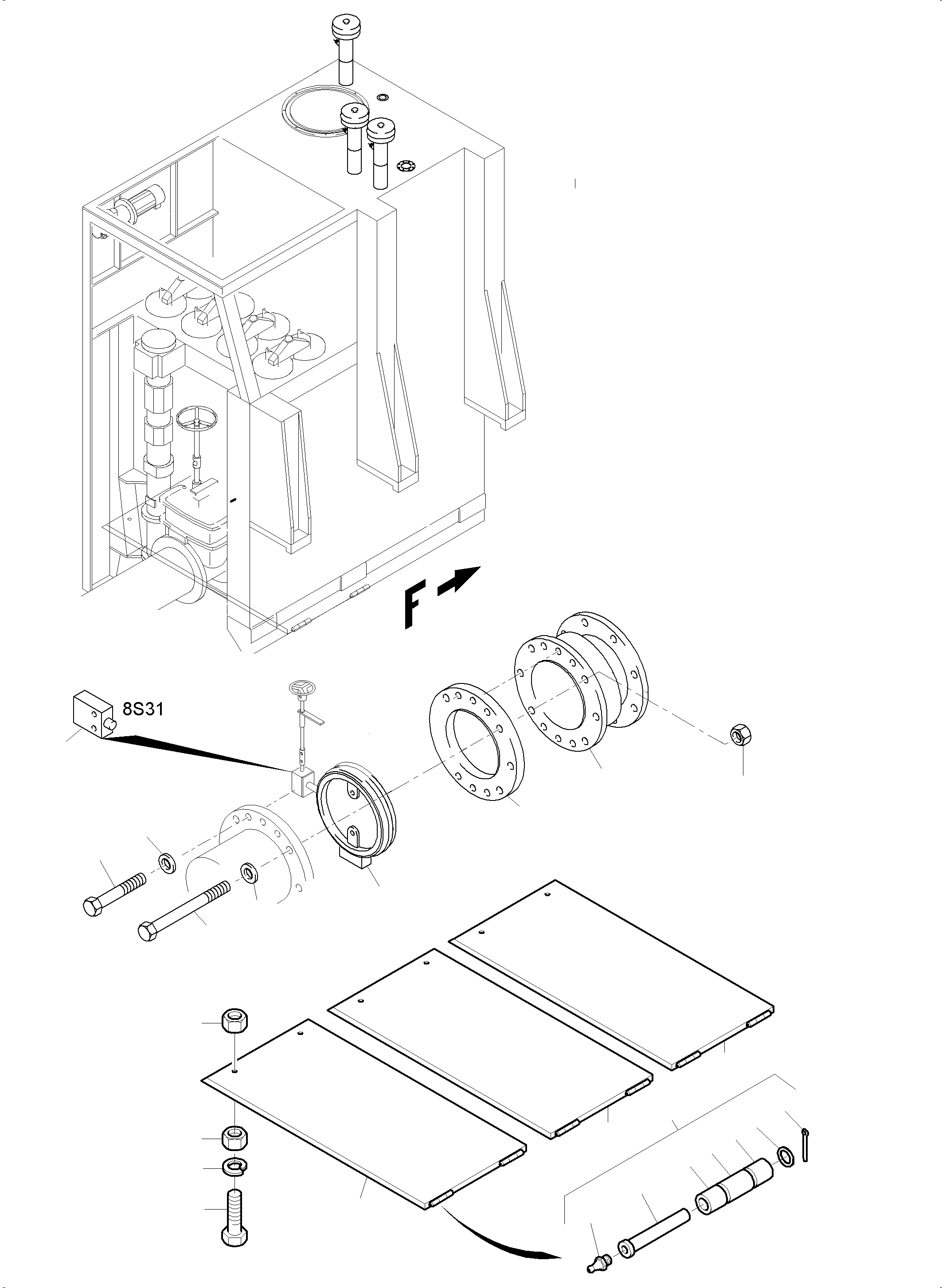Komatsu parts book diagram for PC8000-11 S/N 12117: MAIN OIL TANK-FILTER