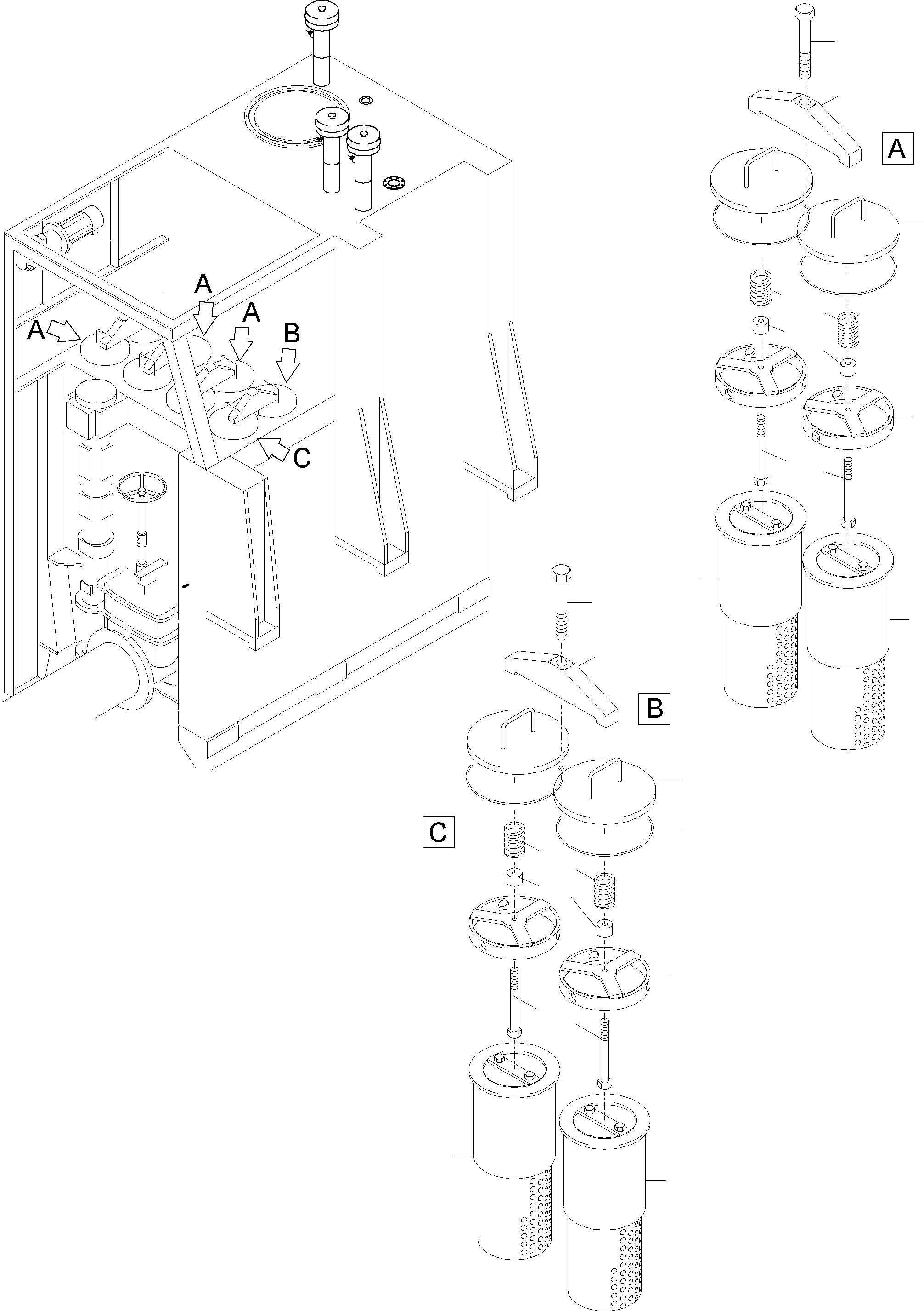 Komatsu parts book diagram for PC8000-11 S/N 12117: MAIN OIL TANK-FILTER