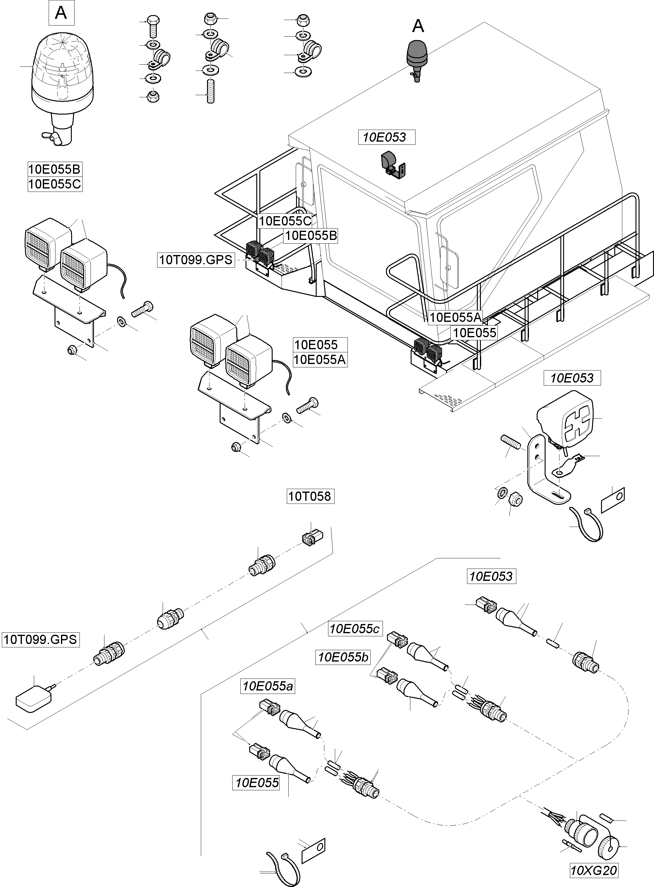 Komatsu parts book diagram for PC8000-11 S/N 12117: LIGHTING EQUIPMENT AND GPS-STAGE
