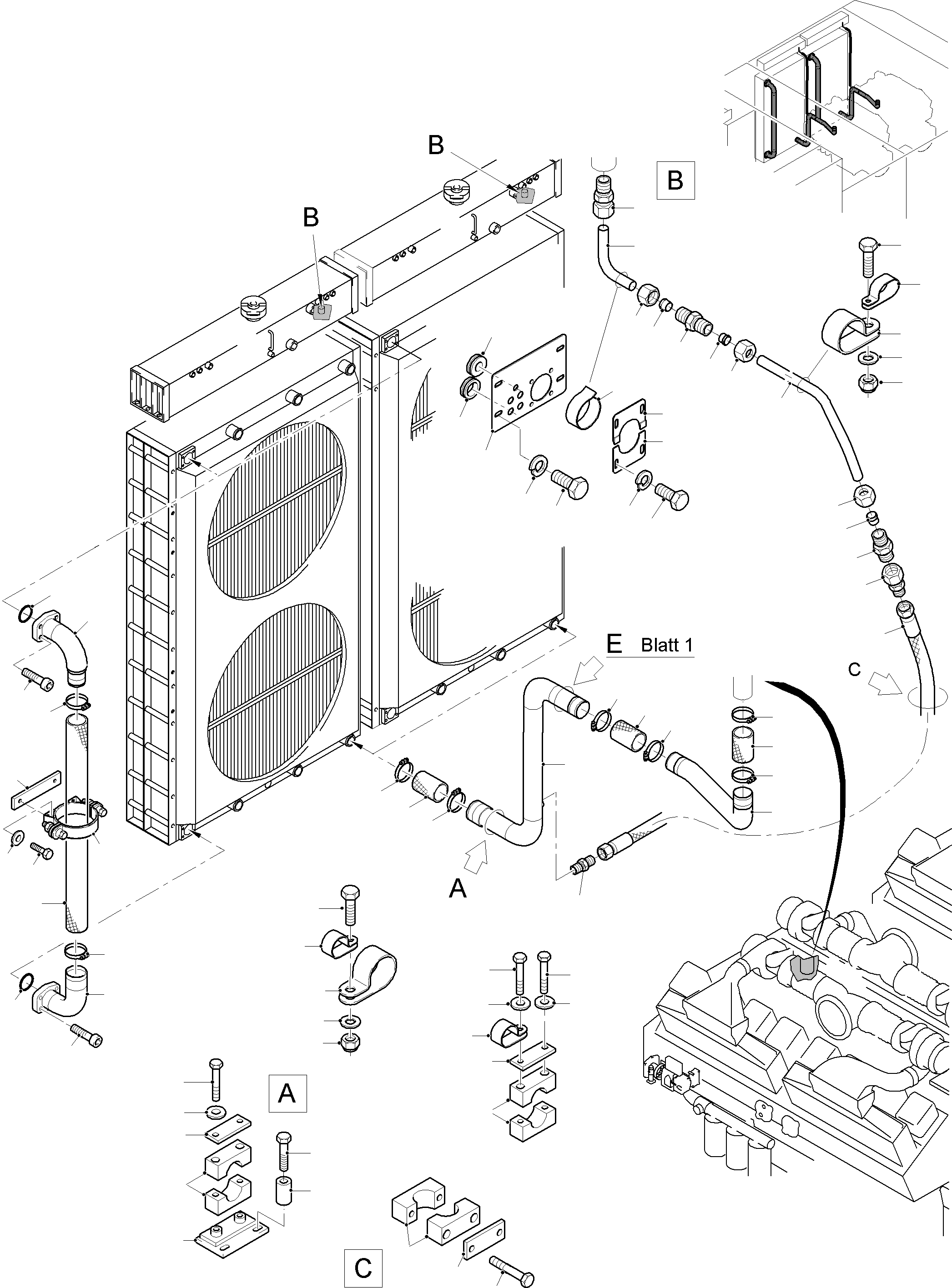 Komatsu parts book diagram for PC8000-11 S/N 12117: COOLANT LINES, FRONT AND REAR