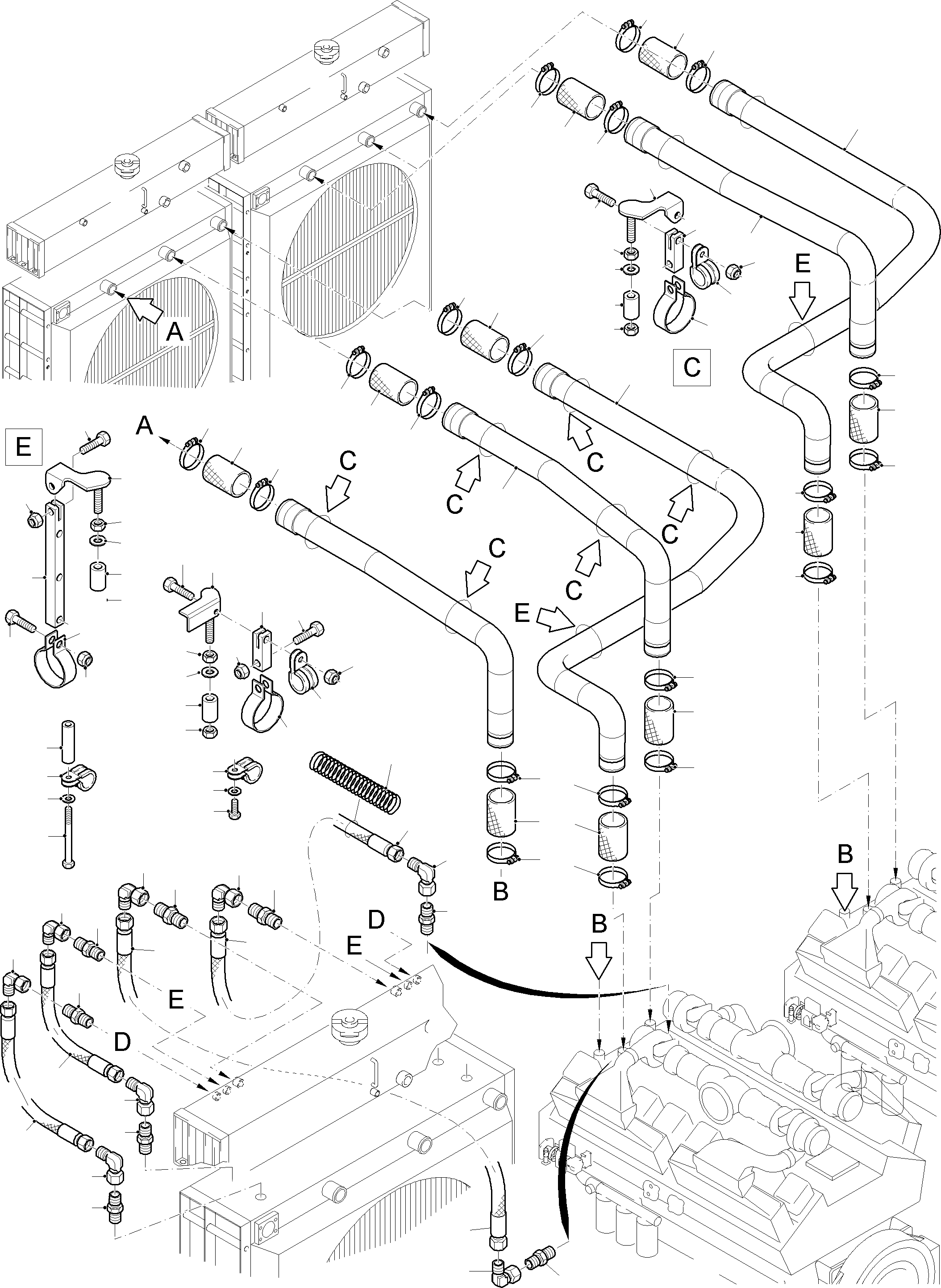 Komatsu parts book diagram for PC8000-11 S/N 12117: COOLANT LINES, FRONT AND REAR