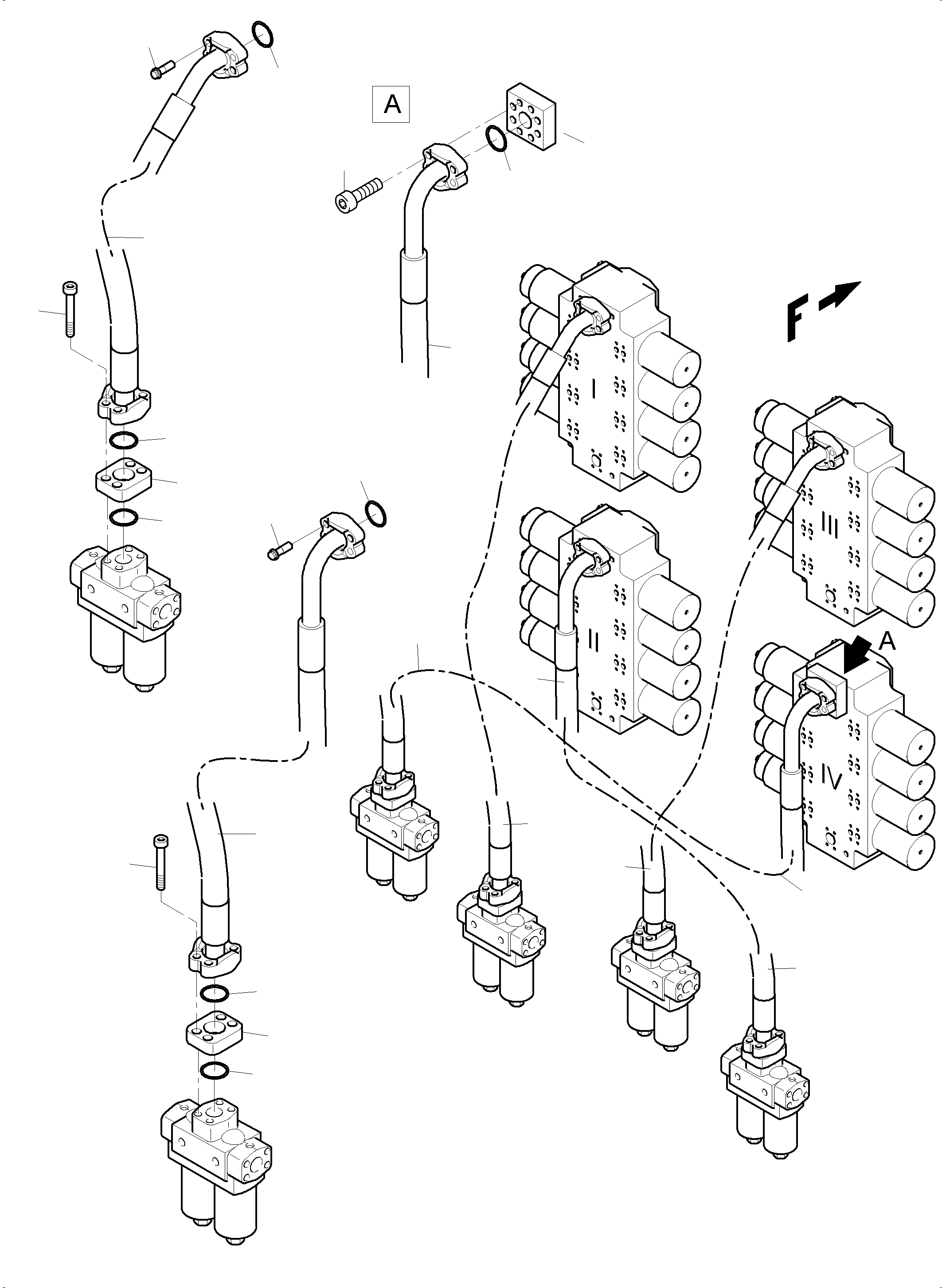 Komatsu parts book diagram for PC8000-11 S/N 12117: HOSES ASSY., H.P. FILTER - CONTROL BLOCKS