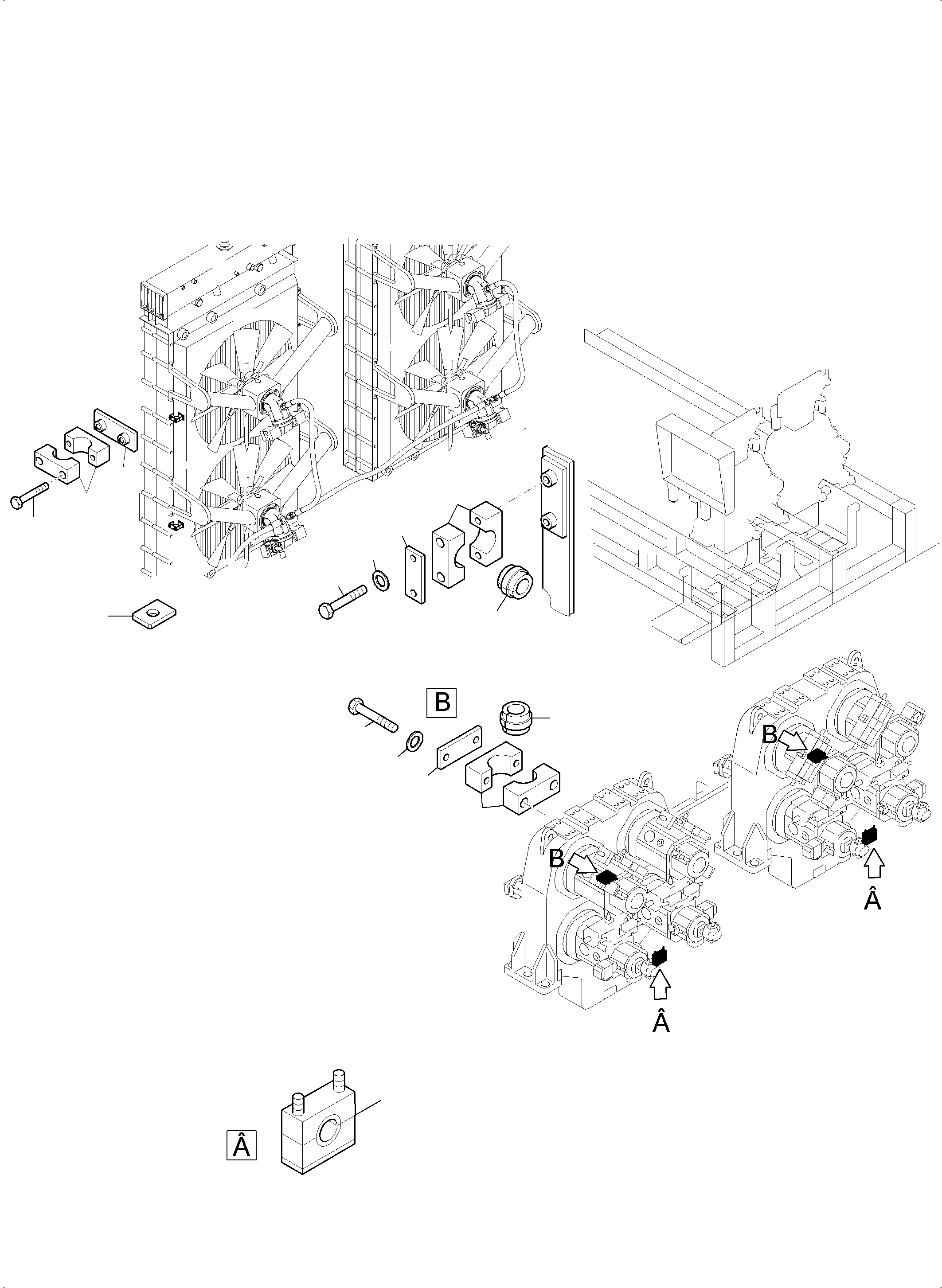 Komatsu parts book diagram for PC8000-11 S/N 12117: PRESSURE LINES AND RETURN LINES FAN MOTORS (WATER)