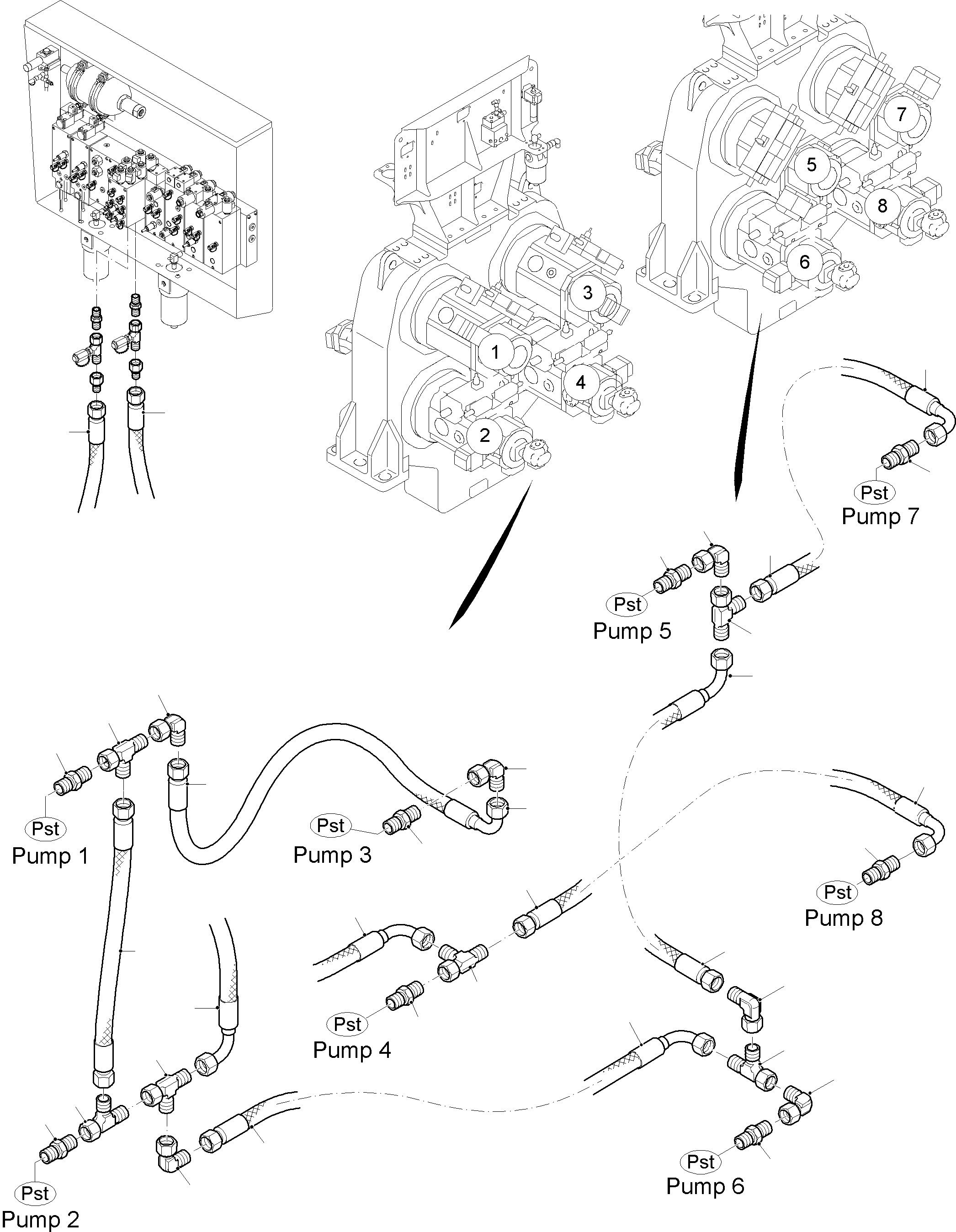 Komatsu parts book diagram for PC8000-11 S/N 12117: MAIN PUMP - CONTROL (PST)
