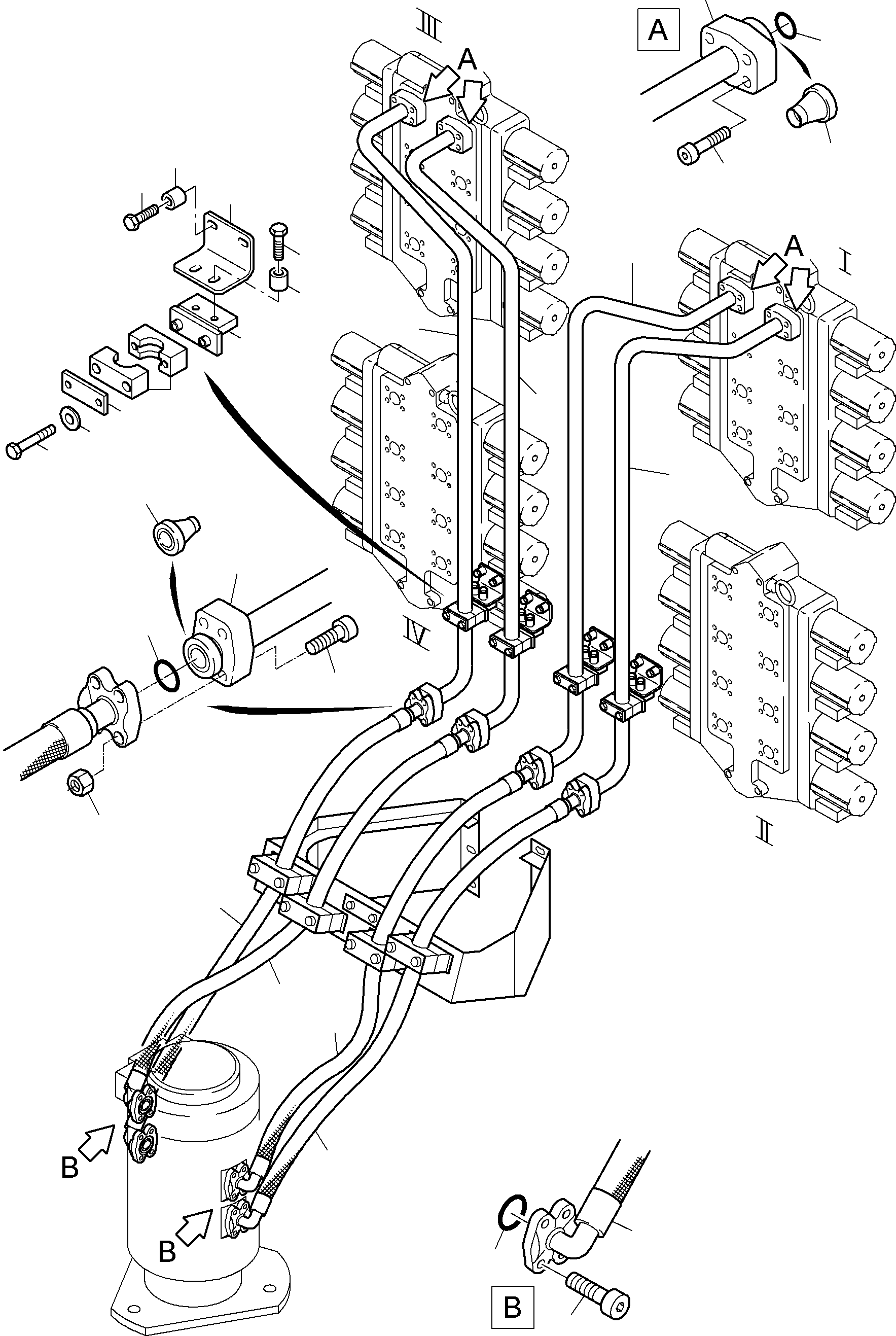 Komatsu parts book diagram for PC8000-11 S/N 12117: PIPES,- AND HOSES ASSY., CONTROL BLOCKS - ROTARY JOINT