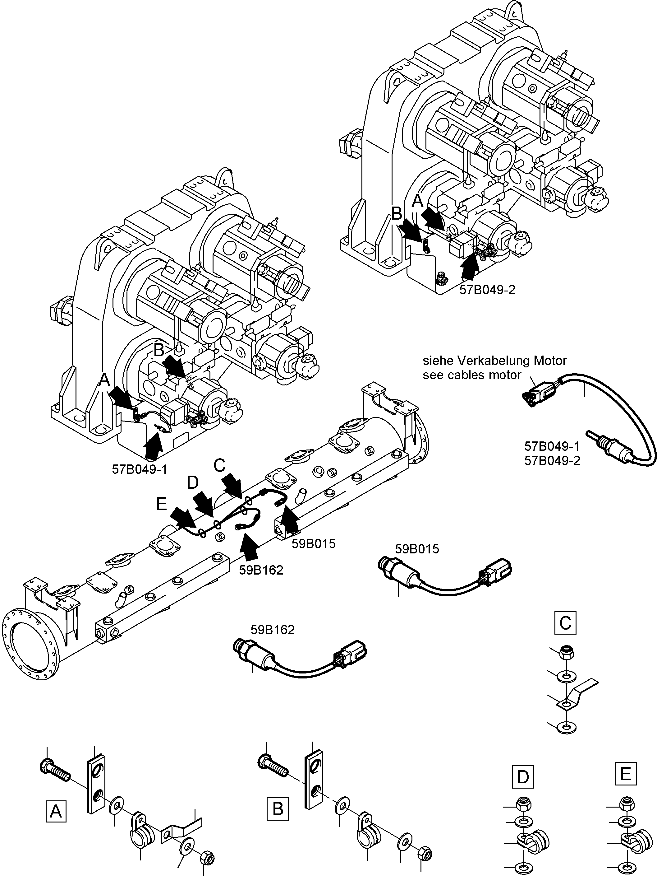 Komatsu parts book diagram for PC8000-11 S/N 12117: CABLES - PUMP DISTRIBUTOR GEAR AND SUCTION TANK