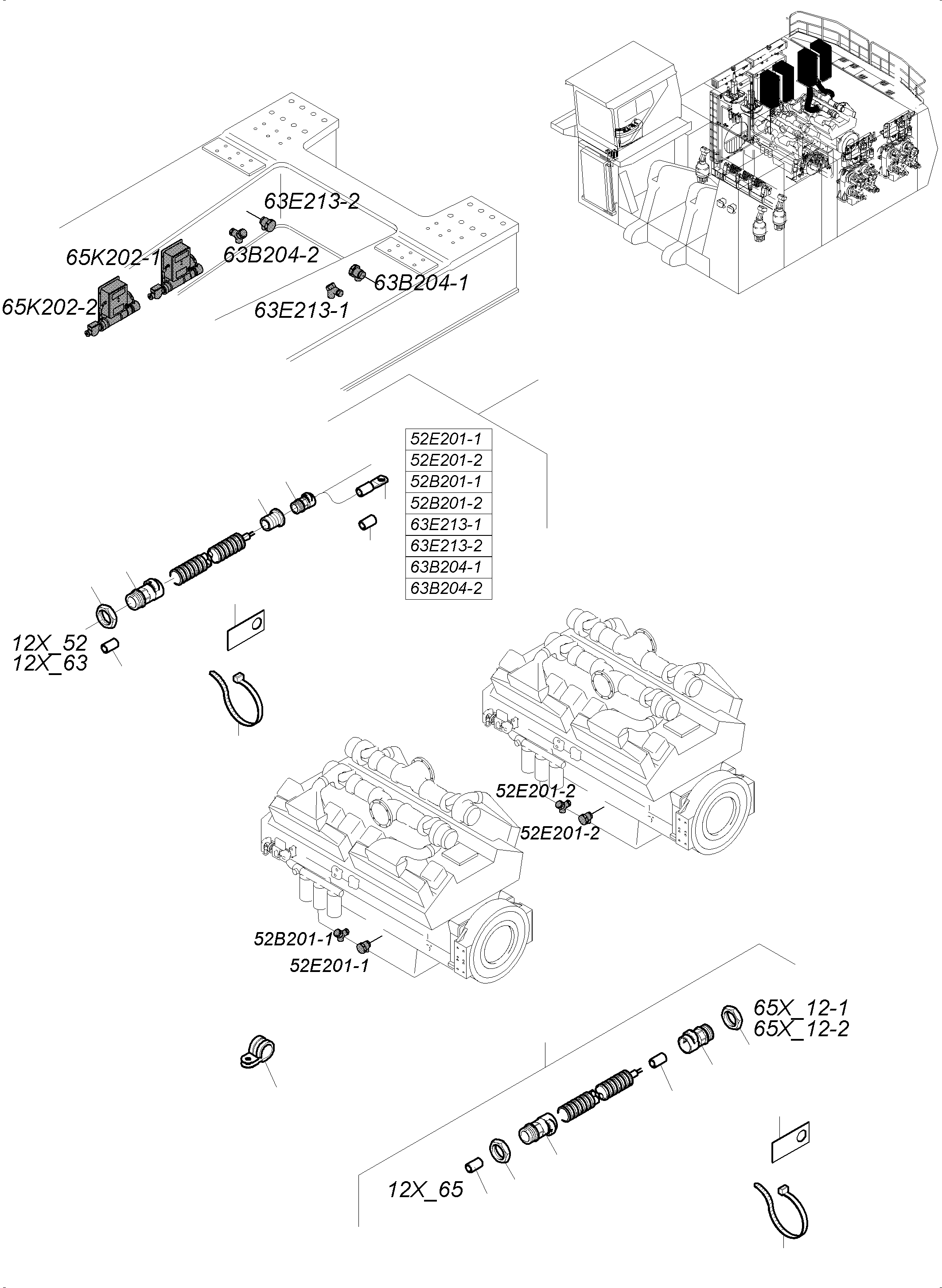 Komatsu parts book diagram for PC8000-11 S/N 12117: CABLES-TEMPERATURE CONDITIONING - ENGINE-RESVERVE цLTANK