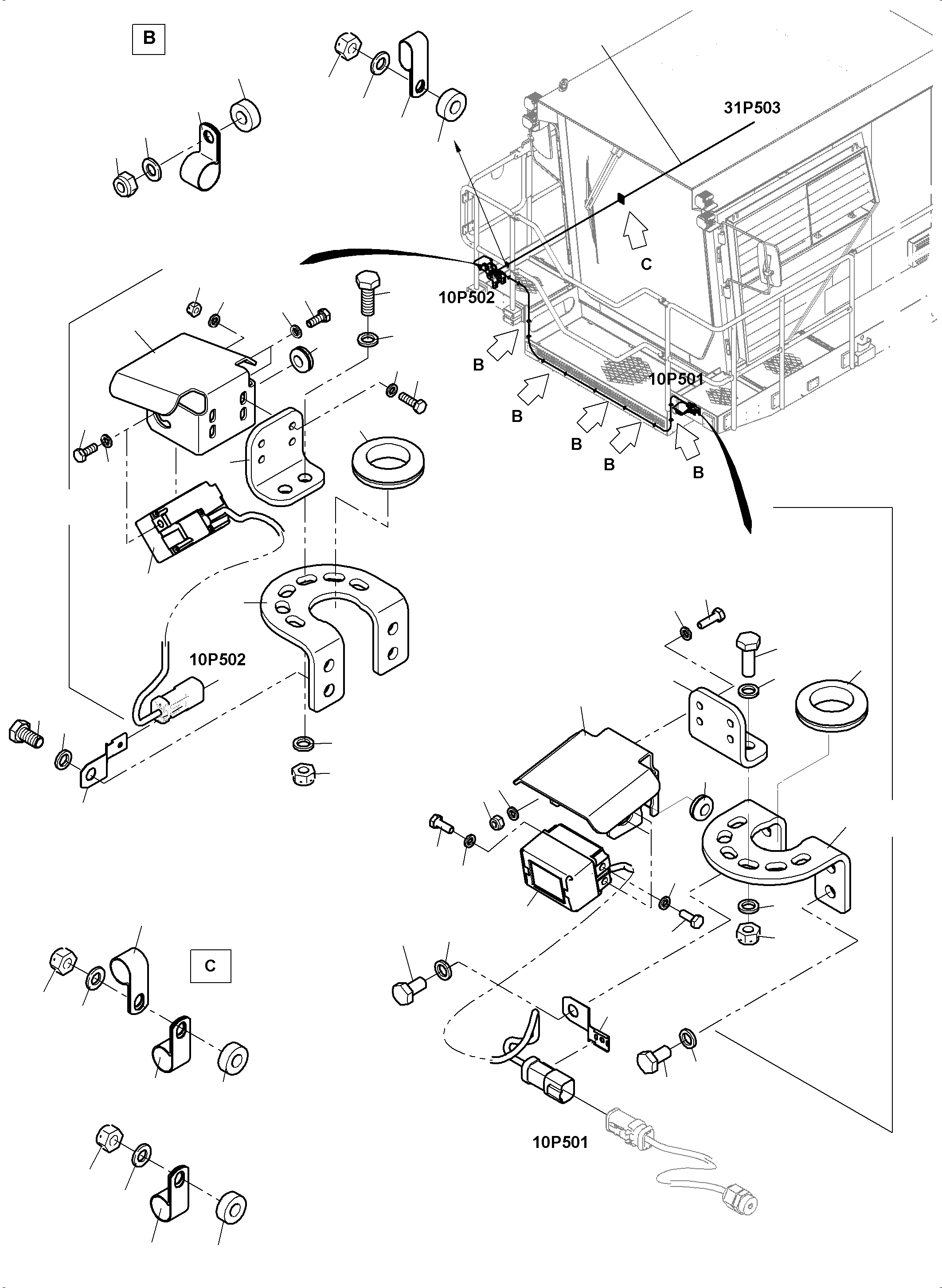 Komatsu parts book diagram for PC8000-11 S/N 12117: COMVISION CAMERASYSTEM CABINE,CAB.SUPPORT, CAB.PODIUM