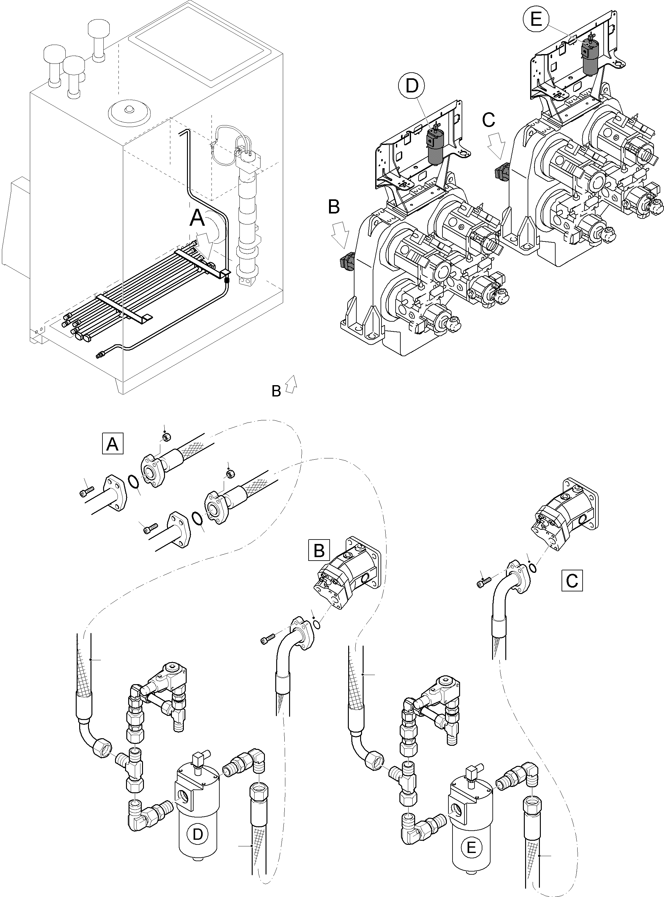 Komatsu parts book diagram for PC8000-11 S/N 12118: PRESSURE LINES AND RETURN LINES- FAN MOTORS -OIL COOLER