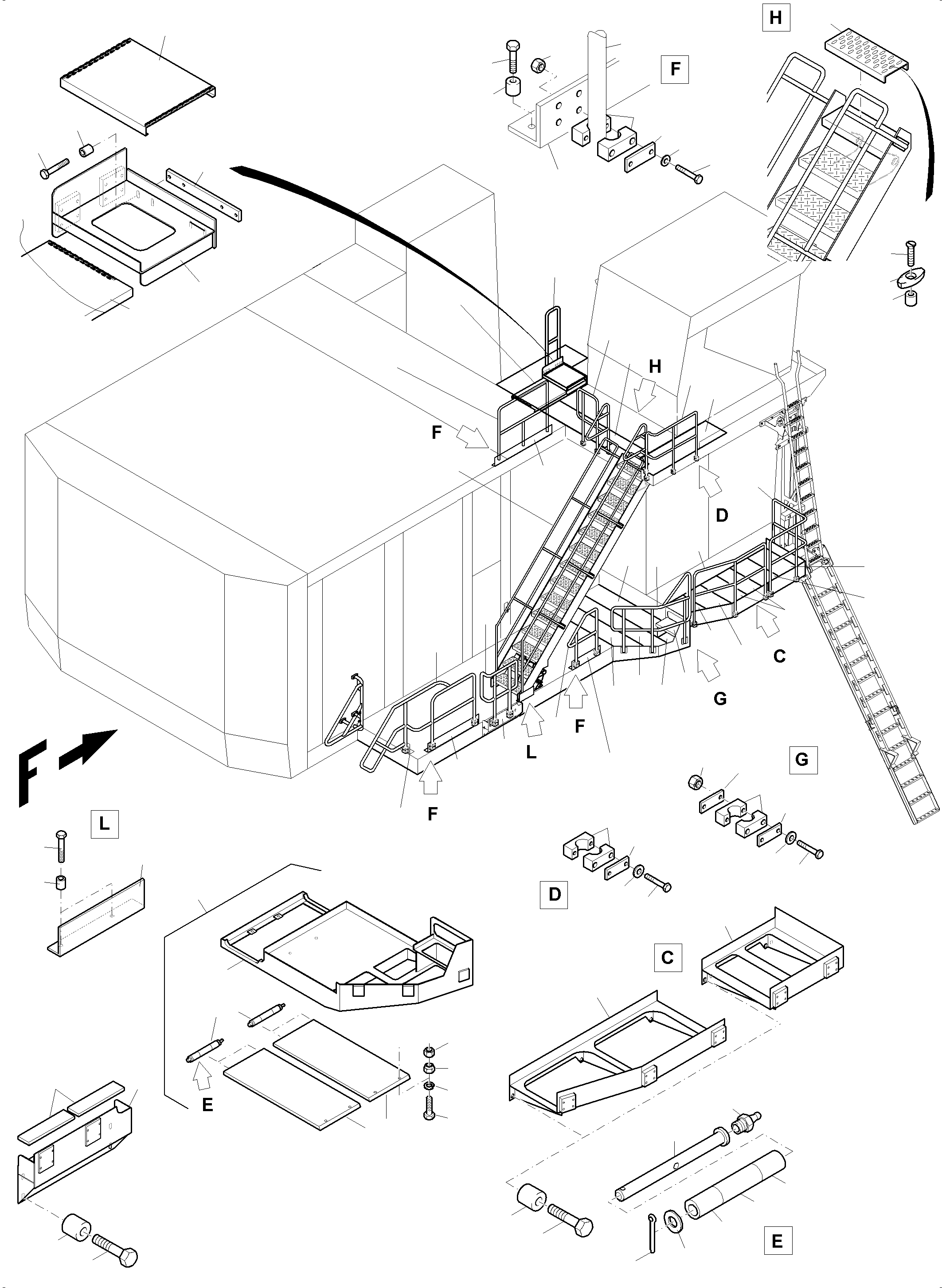 Komatsu parts book diagram for PC8000-11 S/N 12118: RAIL AND STEPS