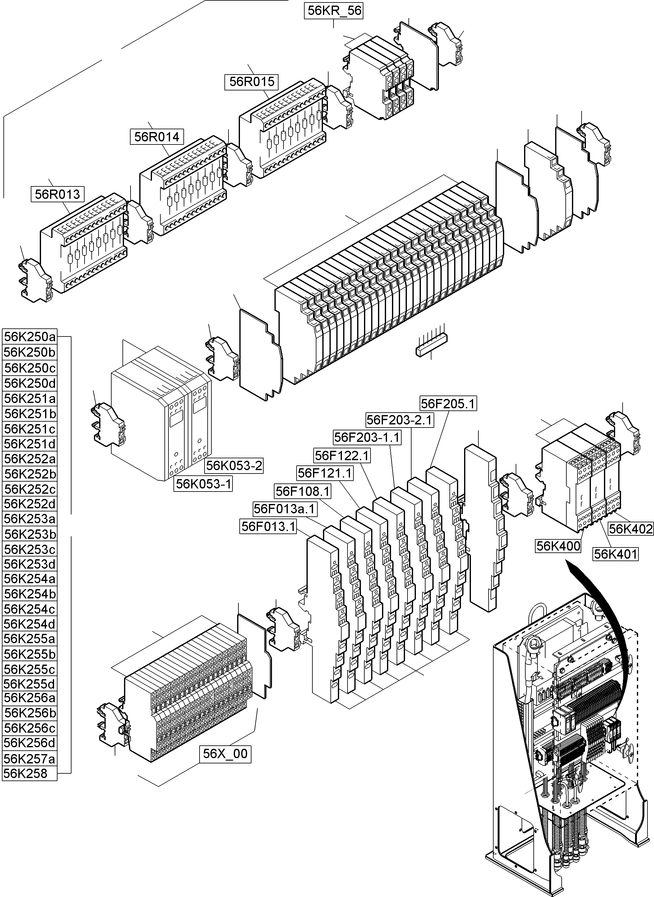 Komatsu parts book diagram for PC8000-11 S/N 12118: SWITCH CABINET ORT 56