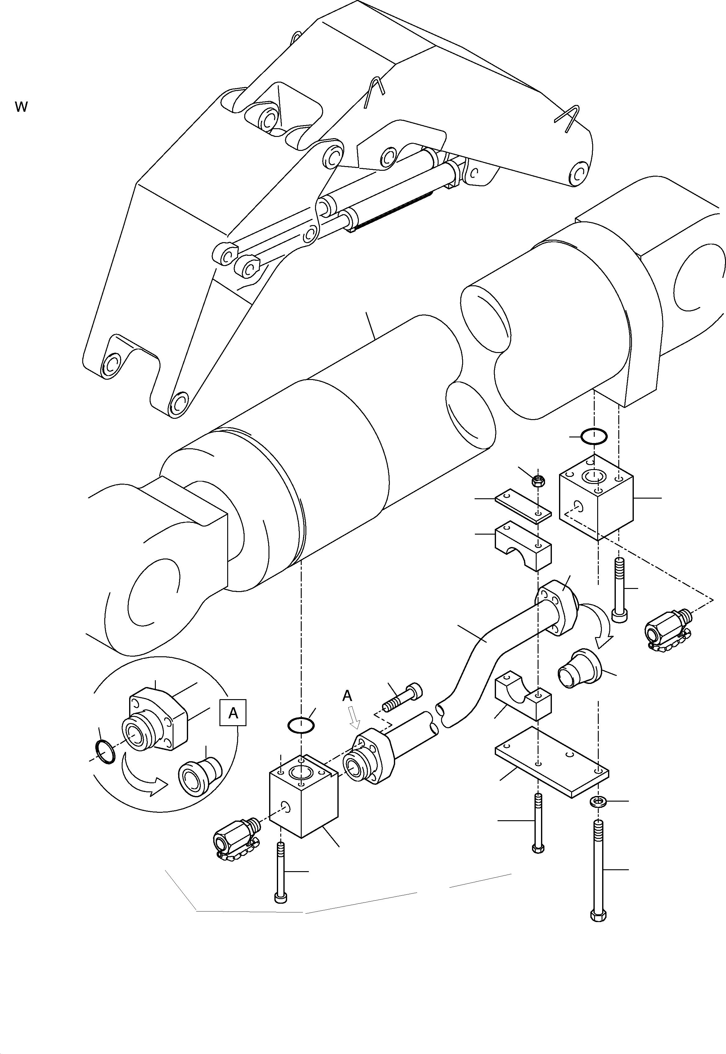 Komatsu parts book diagram for H455-SD S/N 15009: PIPING - STICK CYLINDER