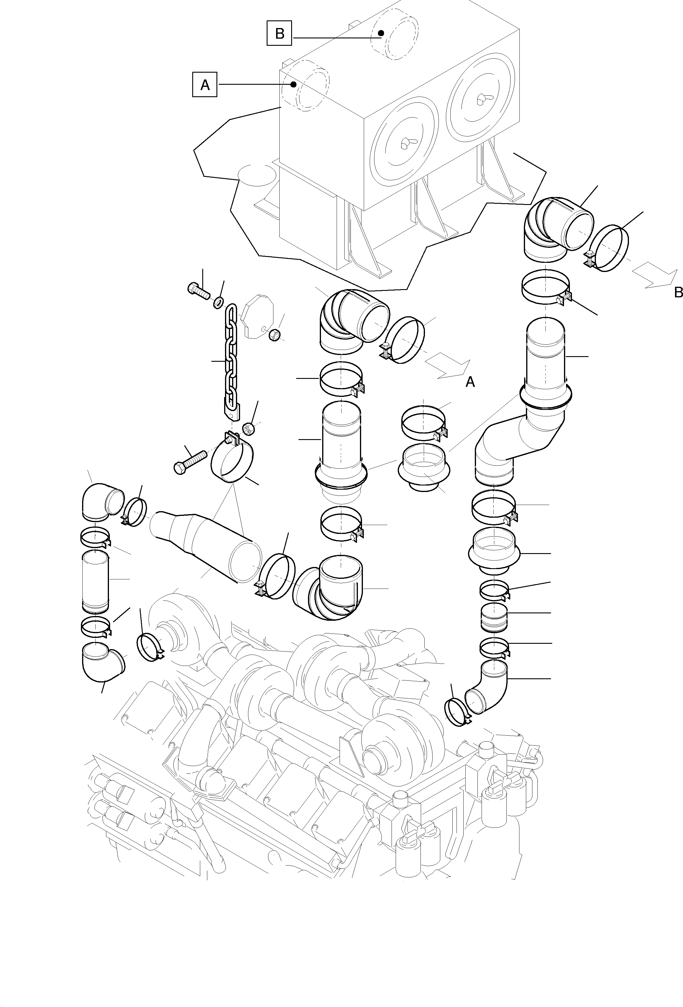 Komatsu parts book diagram for H455-SD S/N 15009: ENGINE AIR INTAKE LINES