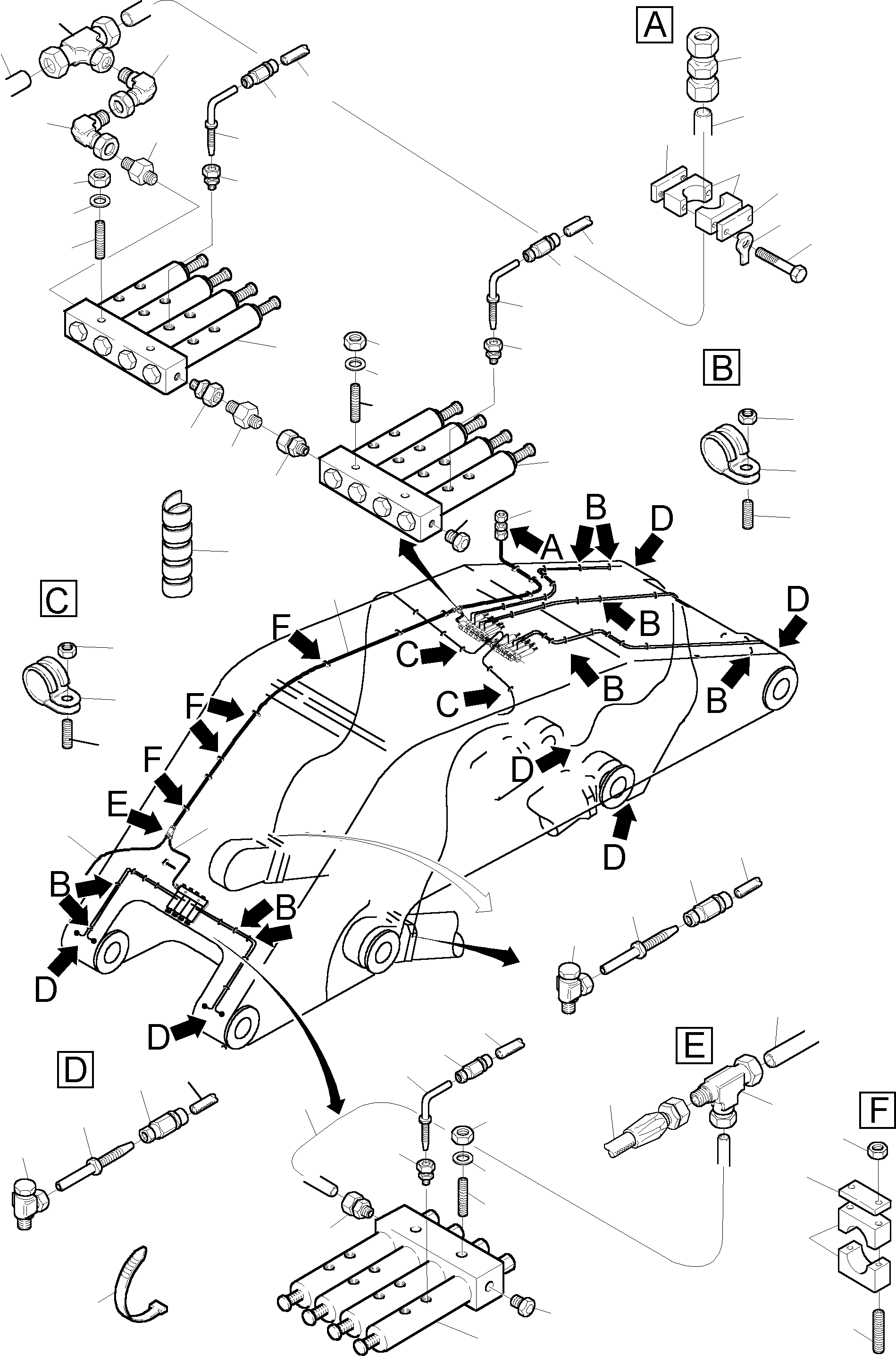 Komatsu parts book diagram for H455-SD S/N 15009: BOOM - CENTRAL LUBRICATION