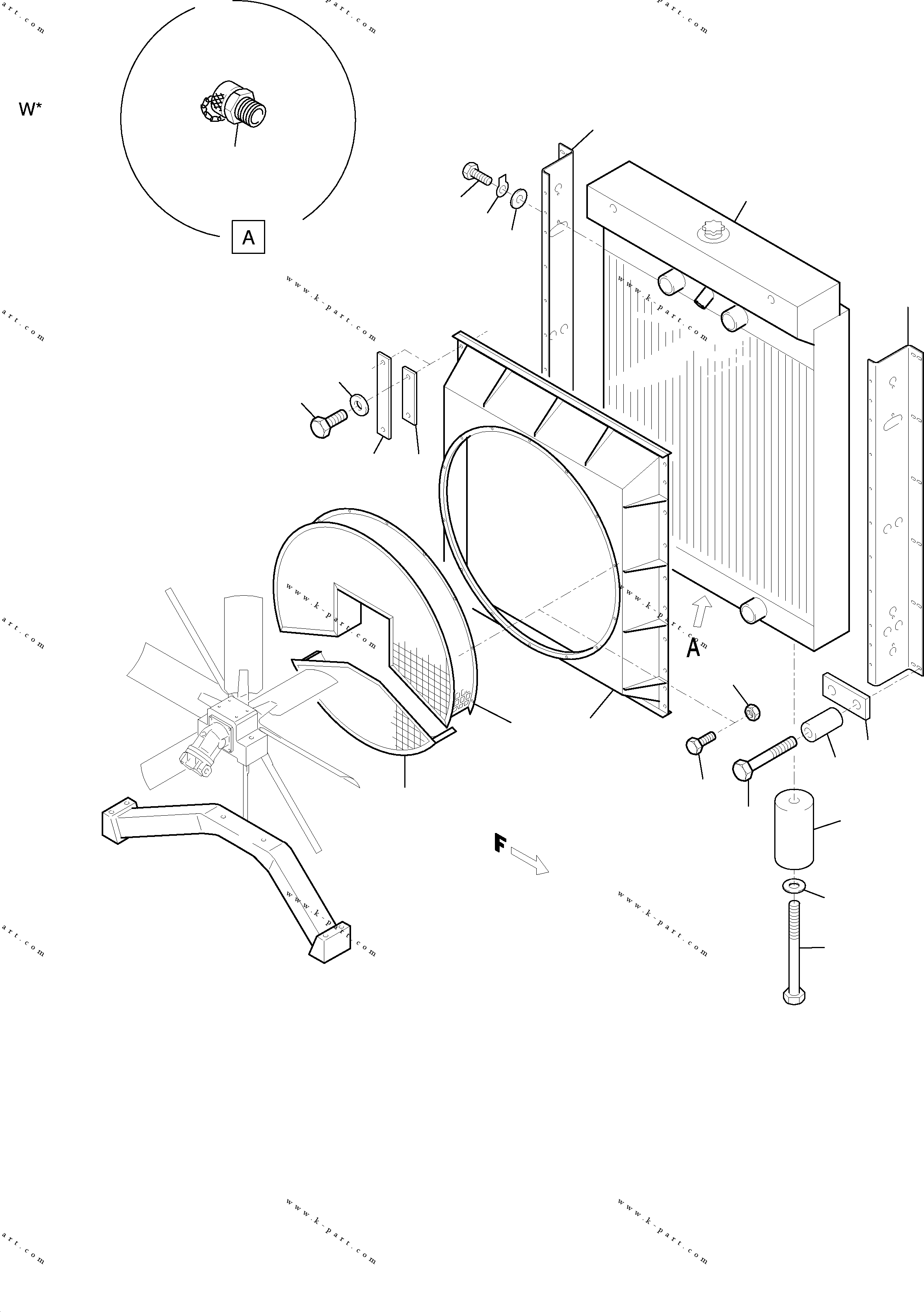 Komatsu parts book diagram for H455-SD S/N 15009: RADIATOR - MOUNTING