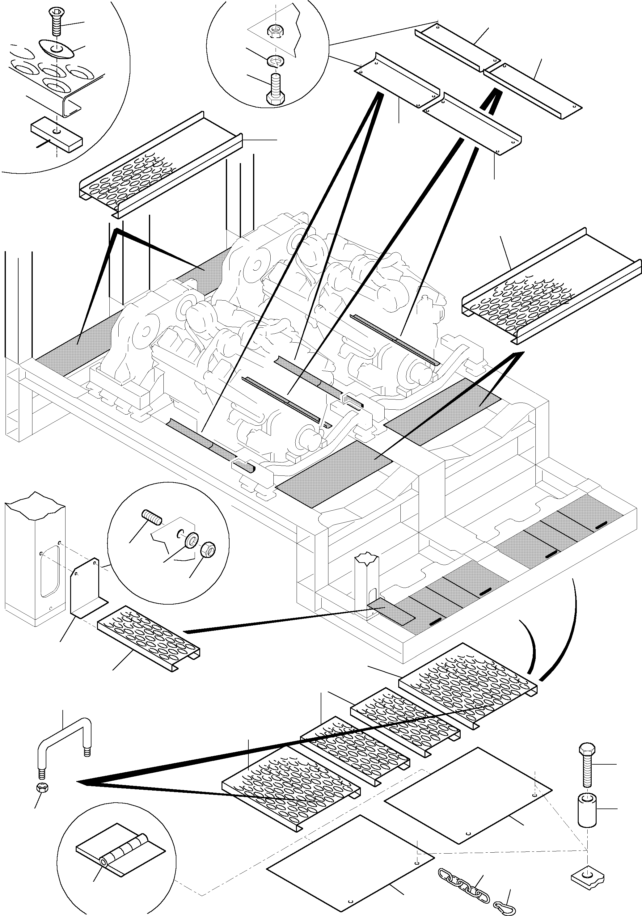 Komatsu parts book diagram for H455-SD S/N 15009: POWER FRAME - GRATINGS