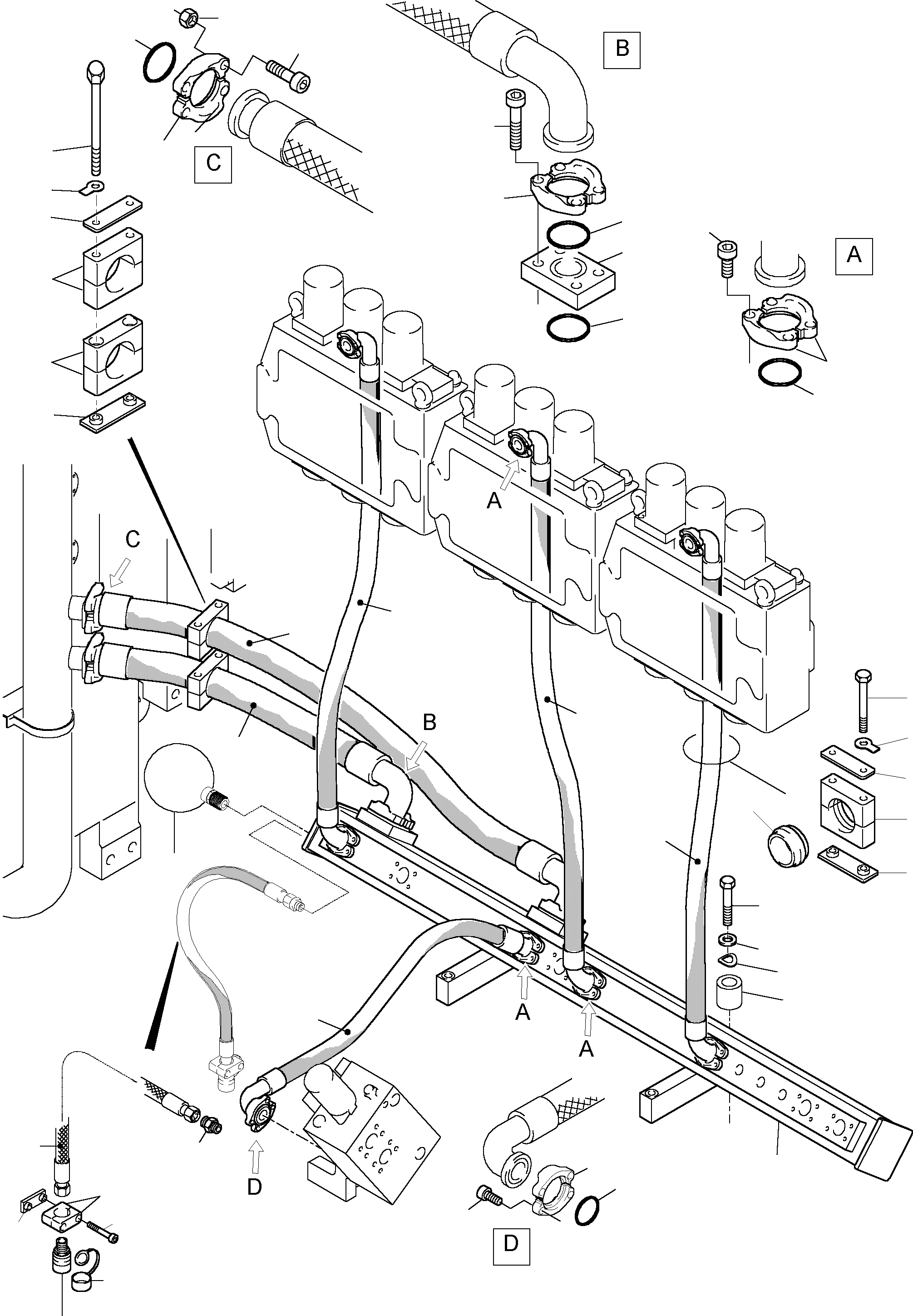 Komatsu parts book diagram for H455-SD S/N 15009: RETURN LINES, CONTROLBLOCKS, BULLCLAM BUCKET