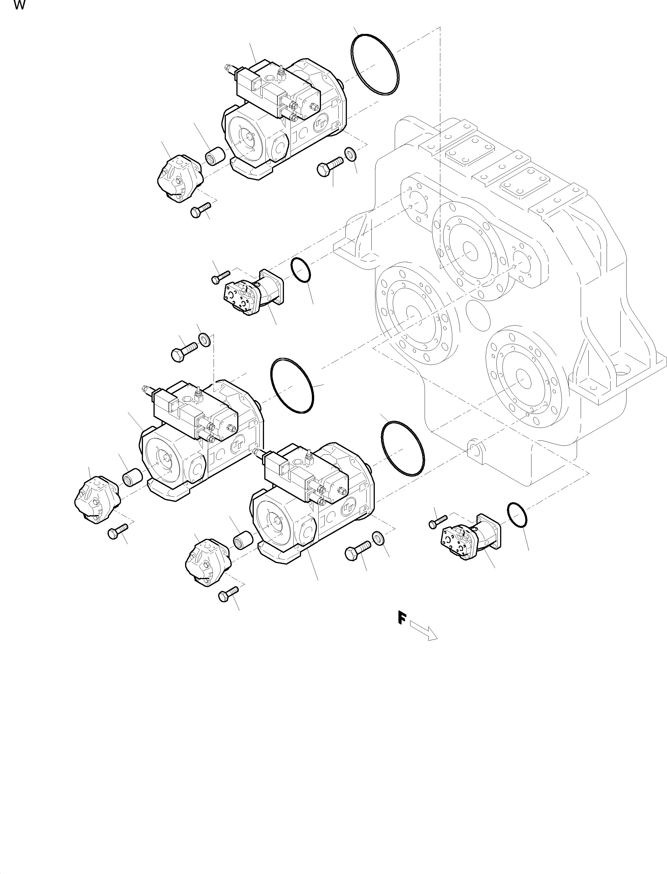 Komatsu parts book diagram for H455-SD S/N 15009: PUMP MOUNTING (FRONT/REAR)