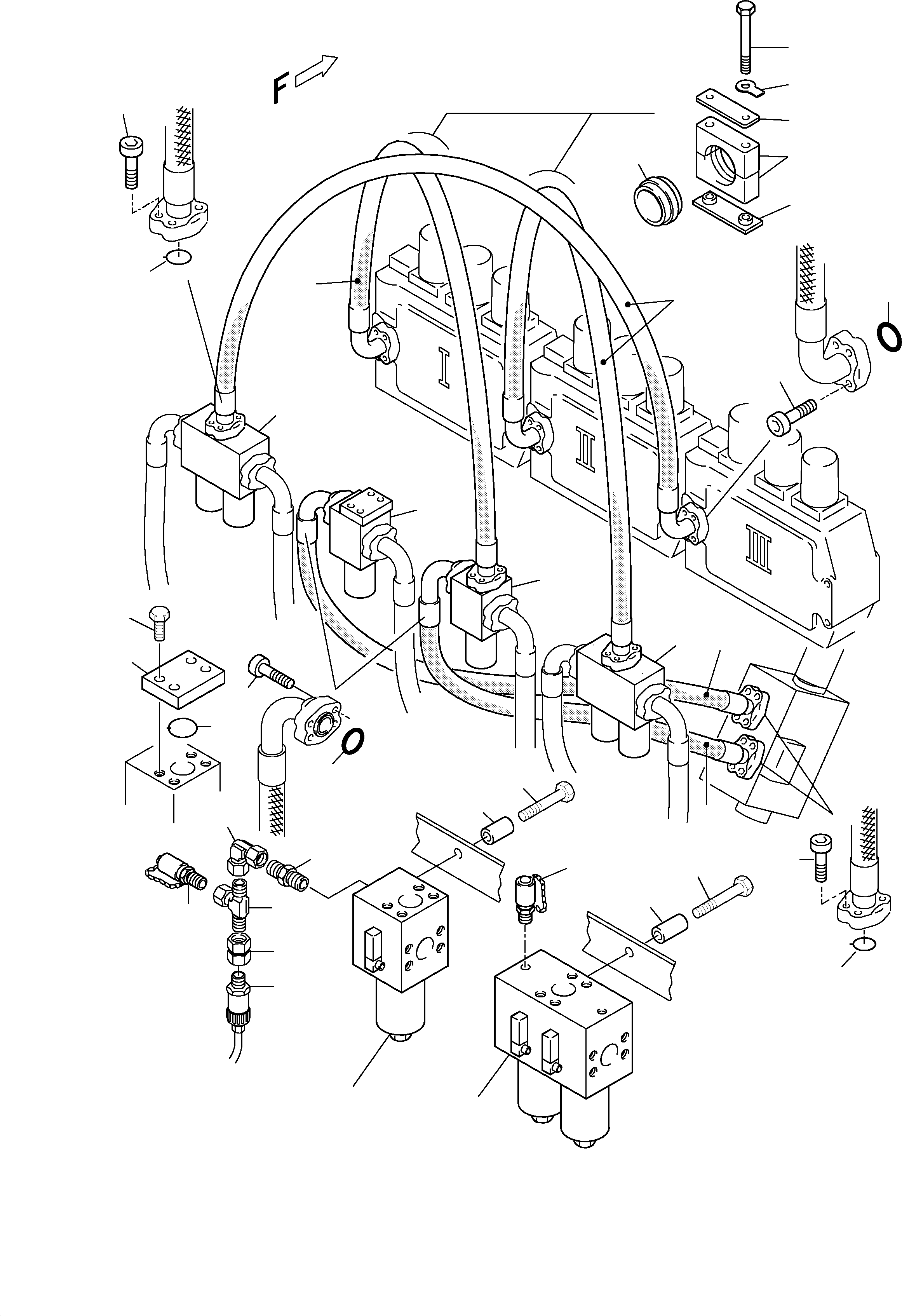 Komatsu parts book diagram for H455-SD S/N 15009: PRESSURE LINES H.P. FILTER - CONTROL BLOCKS